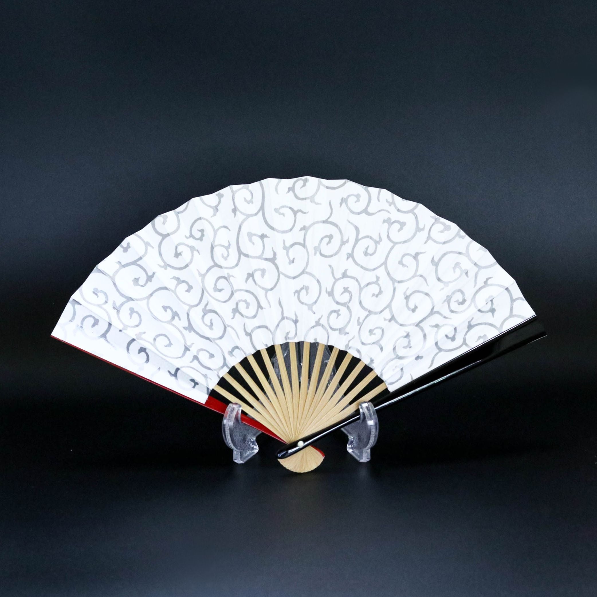 【在庫限り】江戸扇子 | 唐草 両面銀 | 女持 赤黒 | 雲錦堂 深津扇子店