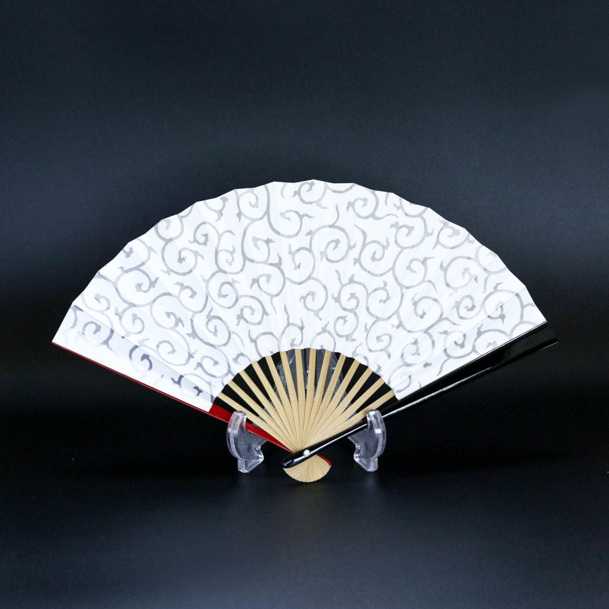 江戸扇子 | 唐草 両面銀 | 女持 赤黒 | 雲錦堂 深津扇子店