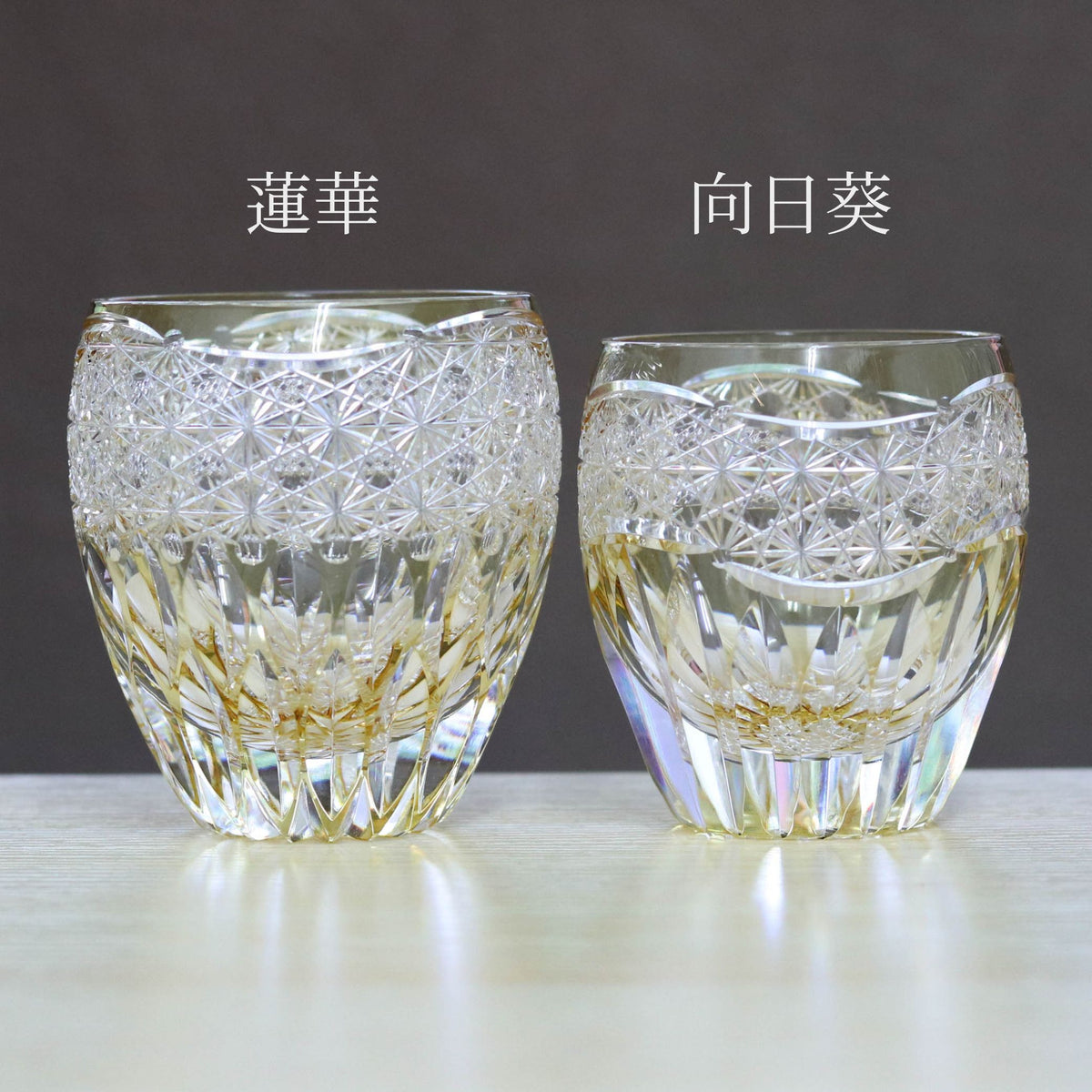 江戸切子 ロックグラス | 向日葵 | 黄 | 東亜硝子工芸