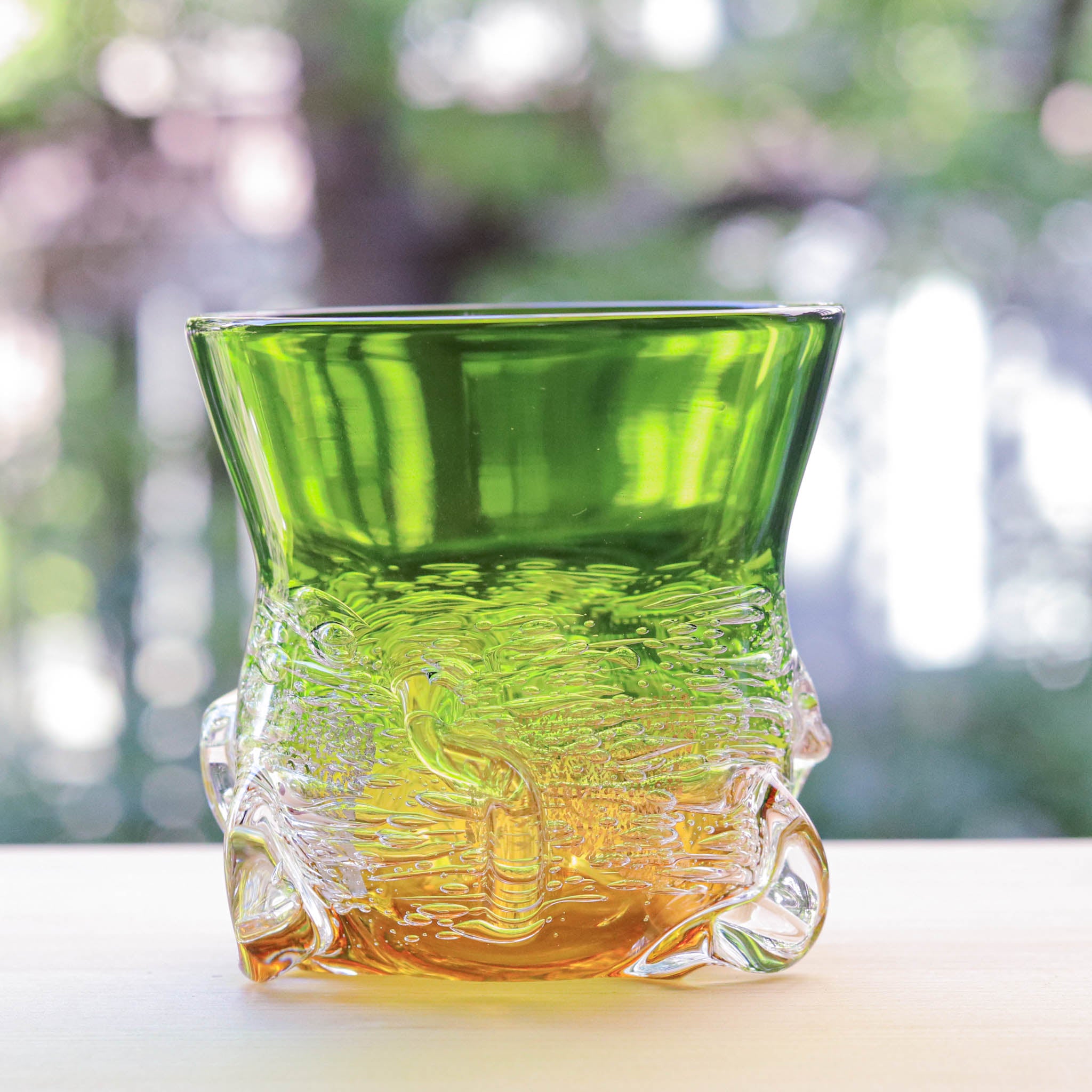 綾ガラス グラス | Jewelry Ice 氷の宝石 | 若草 アンバー | グラスアート黒木