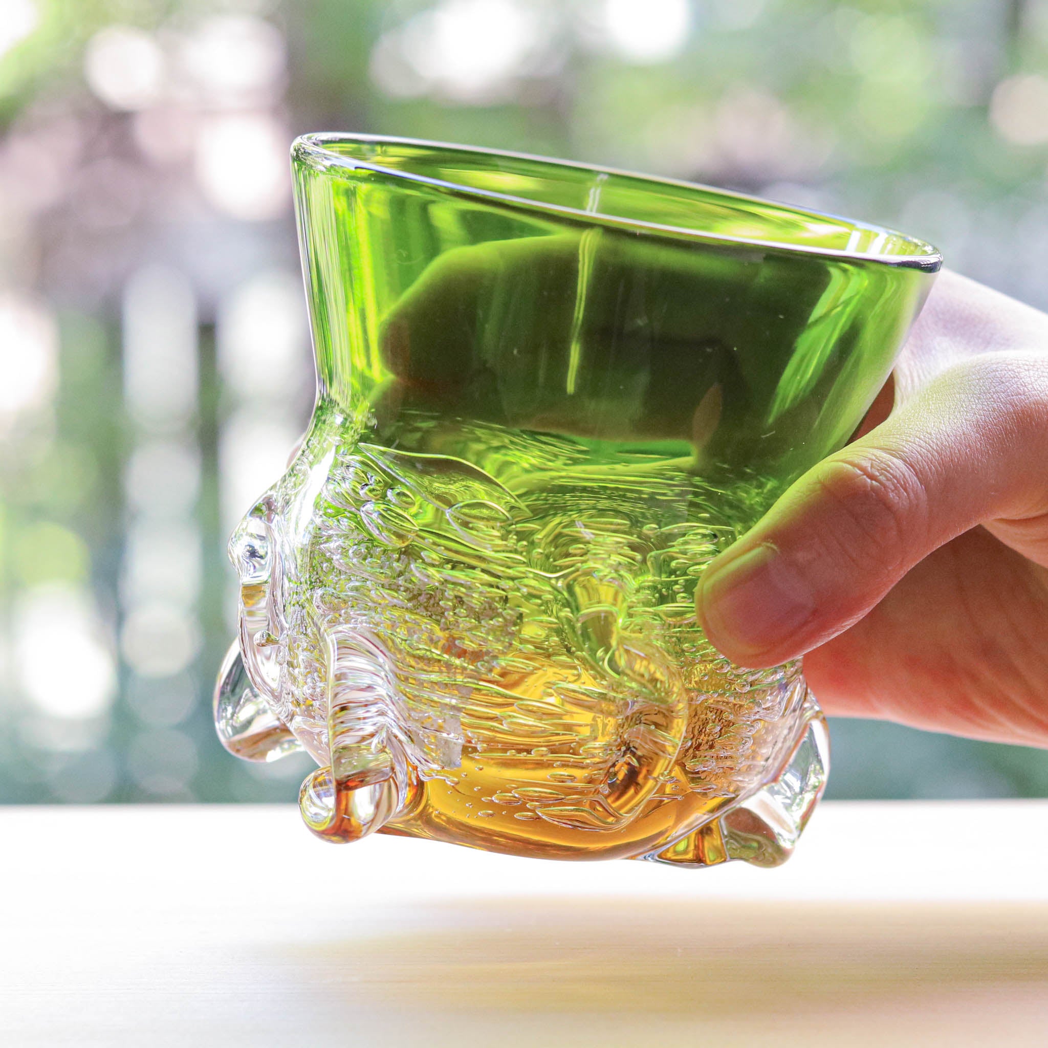 綾ガラス グラス | Jewelry Ice 氷の宝石 | 若草 アンバー | グラスアート黒木