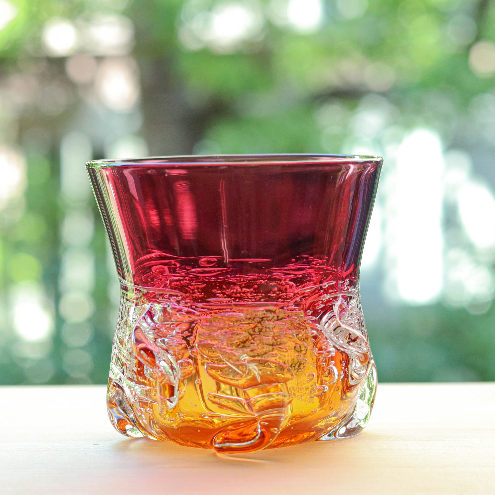 綾ガラス グラス | Jewelry Ice 氷の宝石 | 金赤 アンバー | グラスアート黒木