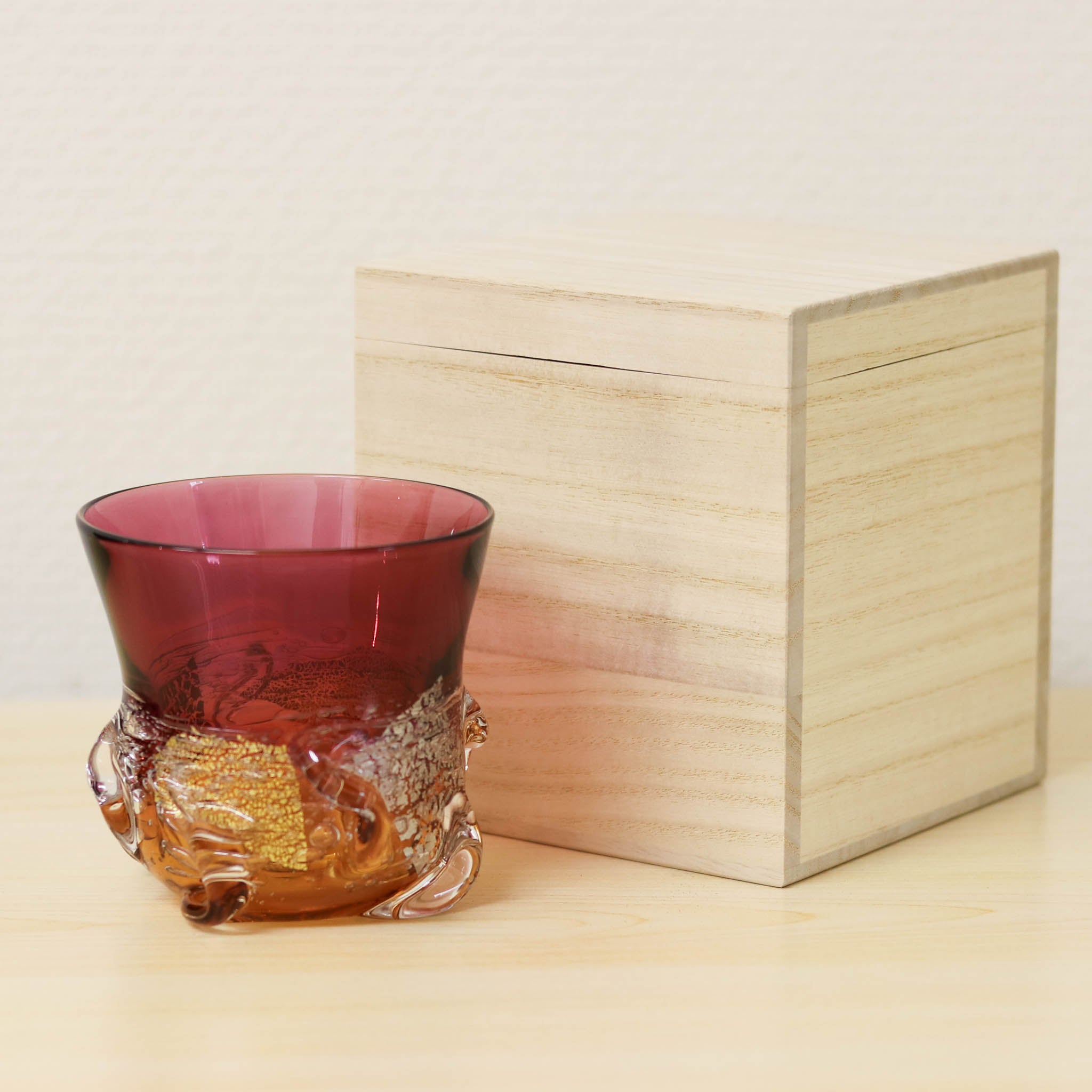 綾ガラス グラス | Jewelry Ice 氷の宝石 | 金赤 アンバー | グラスアート黒木