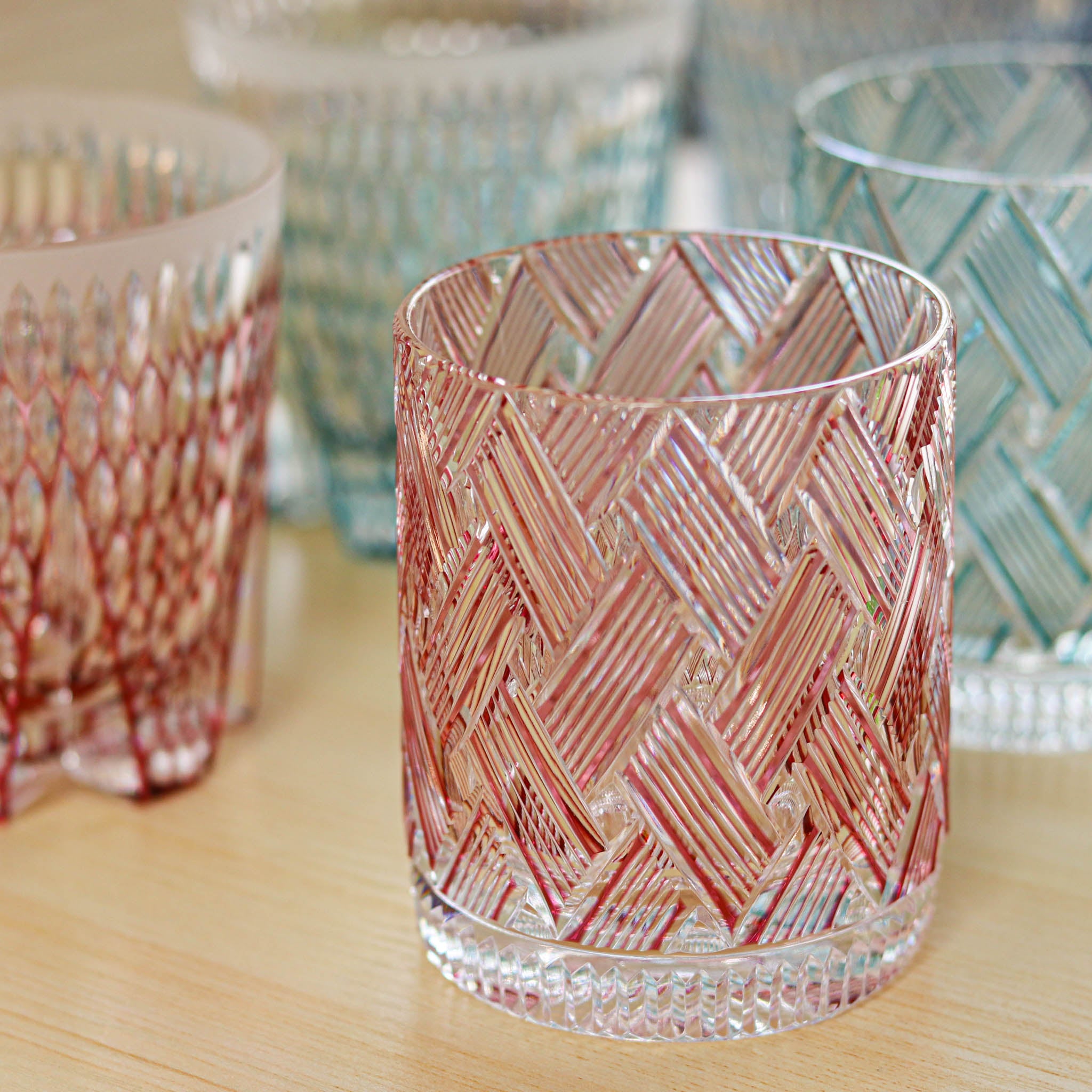 江戸切子 ロックグラス | 織々 | ピンク | 青山弥生