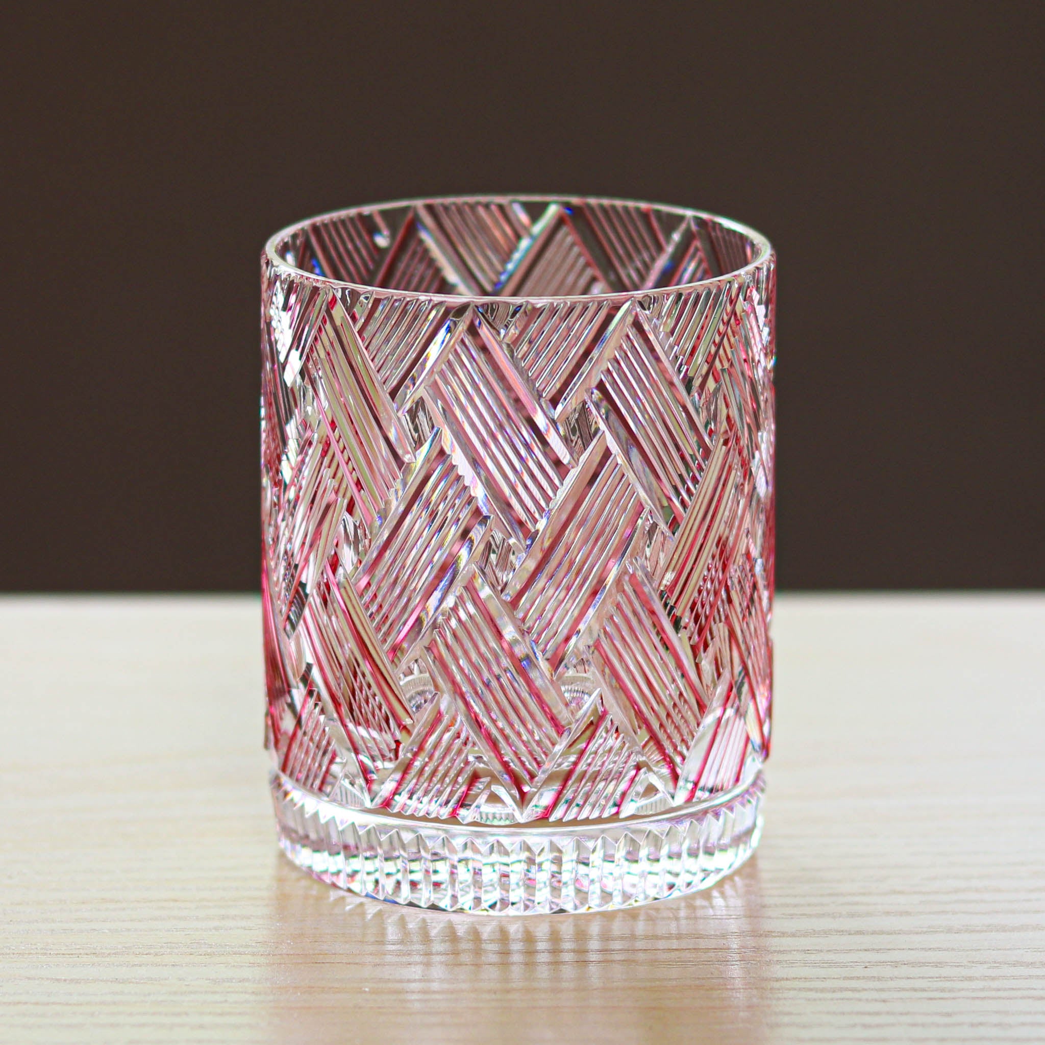 江戸切子 ロックグラス | 織々 | ピンク | 青山弥生