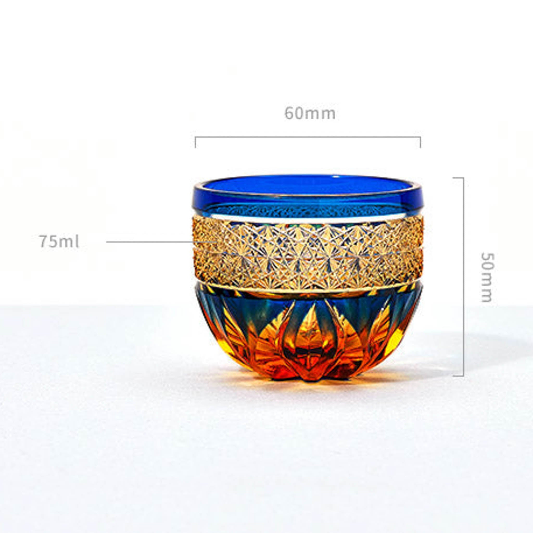 江戸切子 ぐい呑み | hibana 火華 | 琥珀 瑠璃 | haku硝子