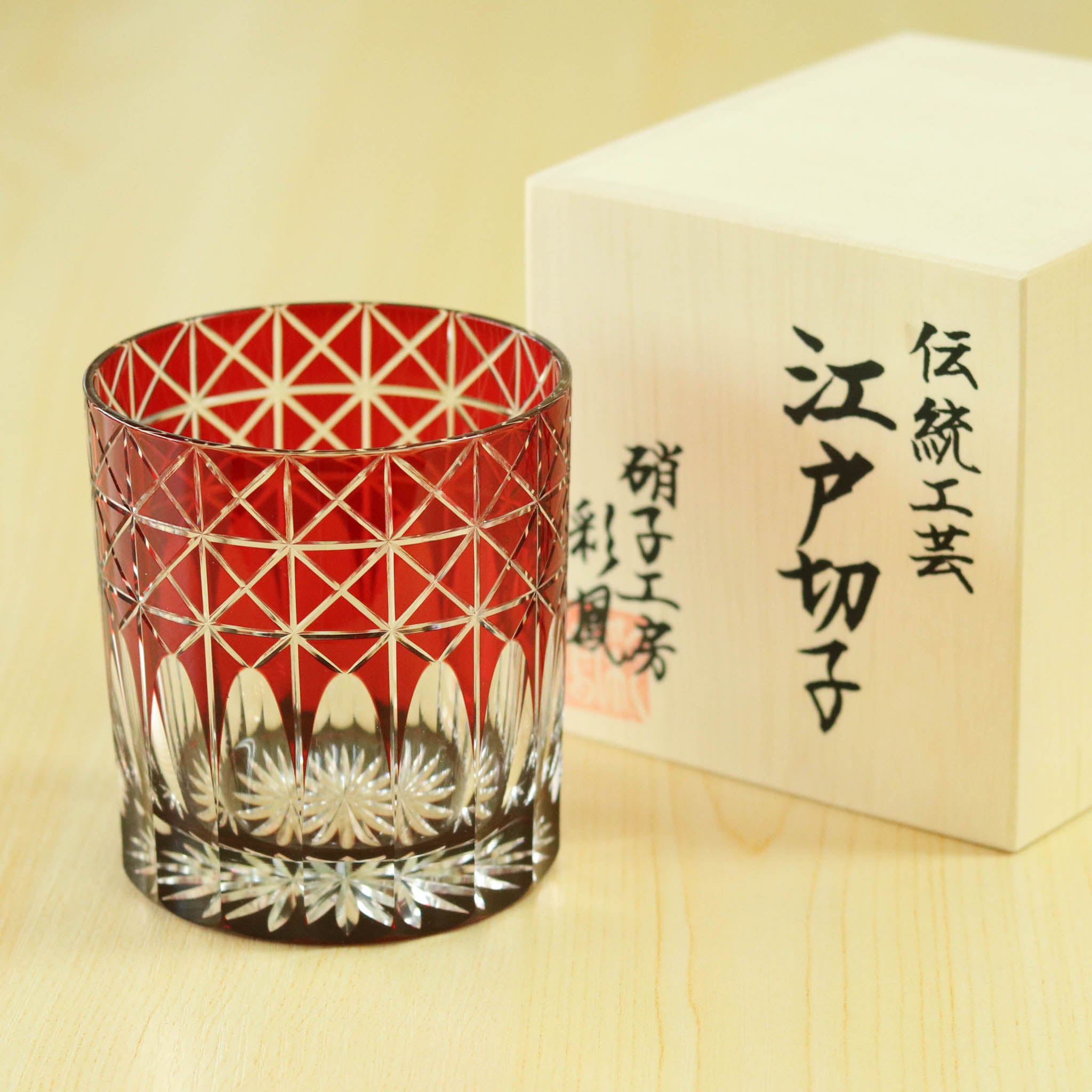 江戸切子 オールド | 菱鱗重文様 | アカ | ミツワ硝子
