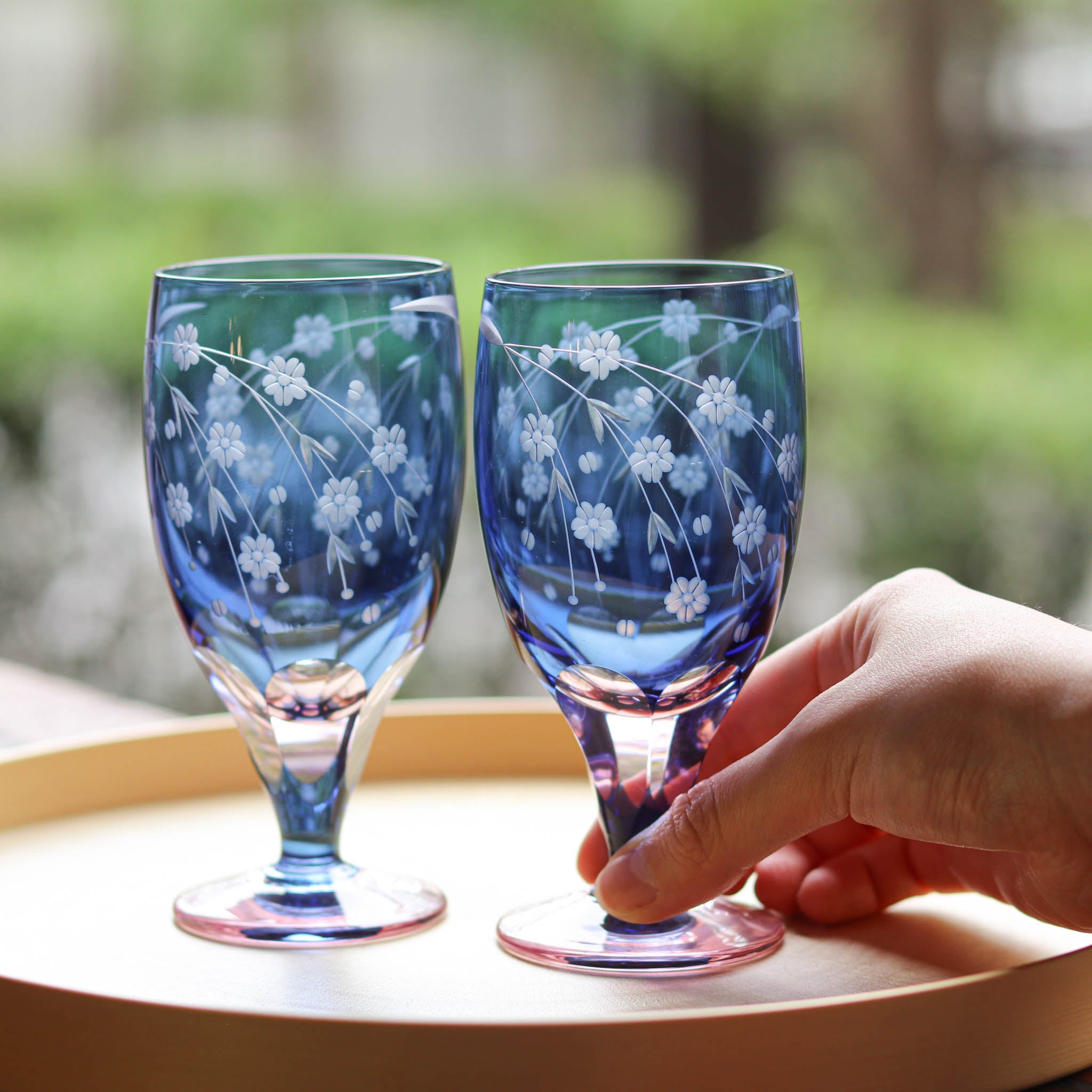 江戸切子 足付ビール杯 | 桜文様 | ペア | ミツワ硝子