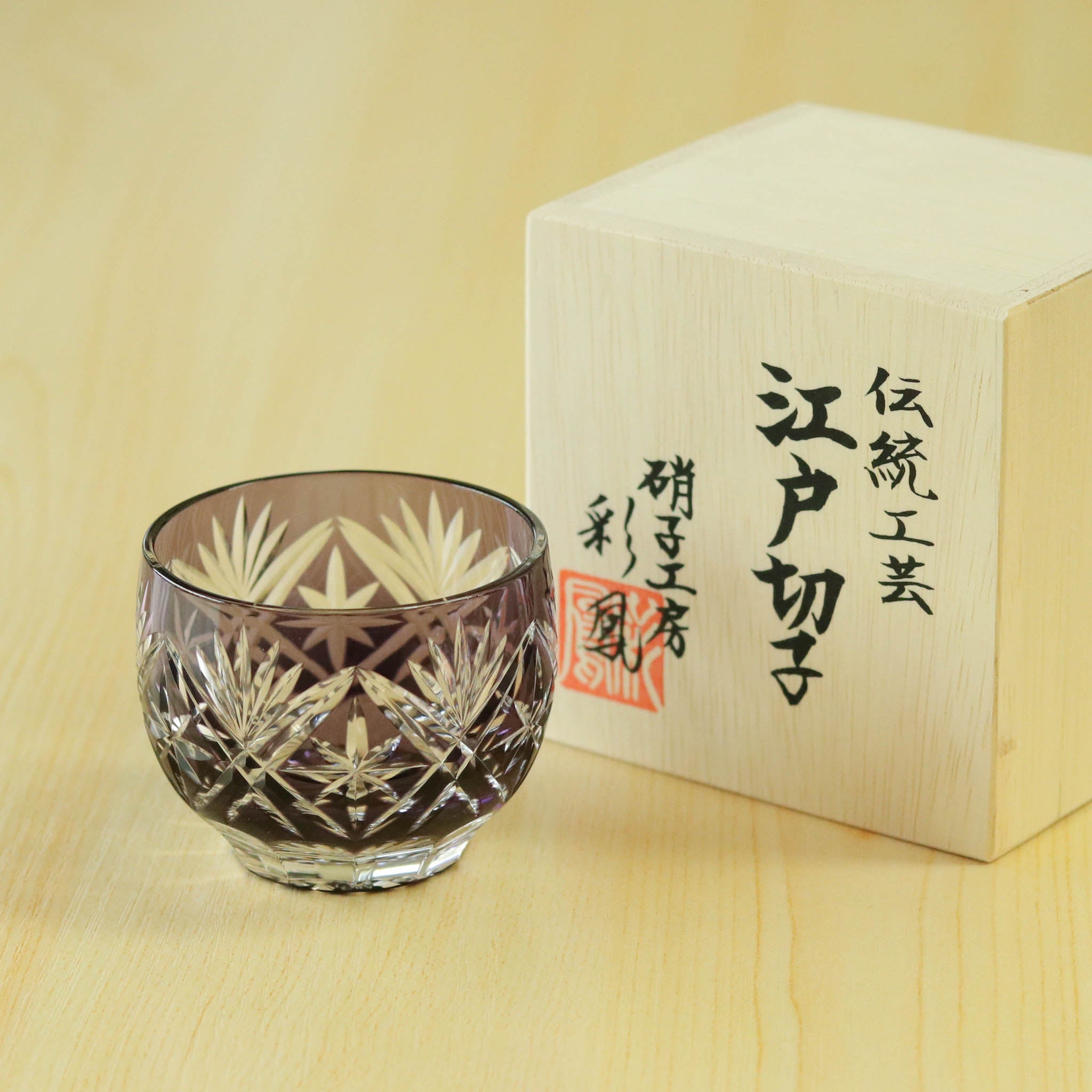 江戸切子 ぐい呑 | 剣菱星文様 | ムラサキ | ミツワ硝子