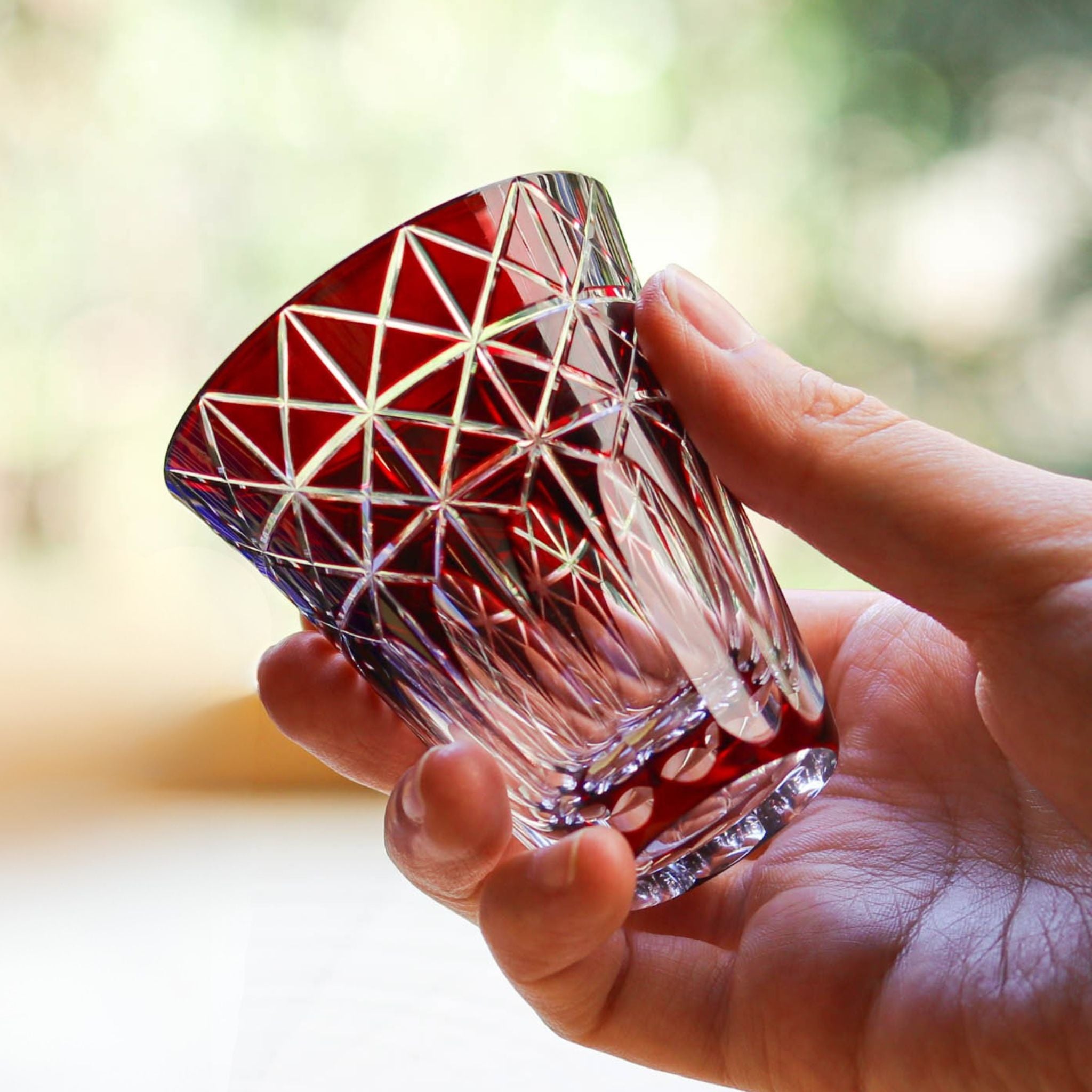 江戸切子 ぐい呑 | 菱鱗重文様 | アカ | ミツワ硝子