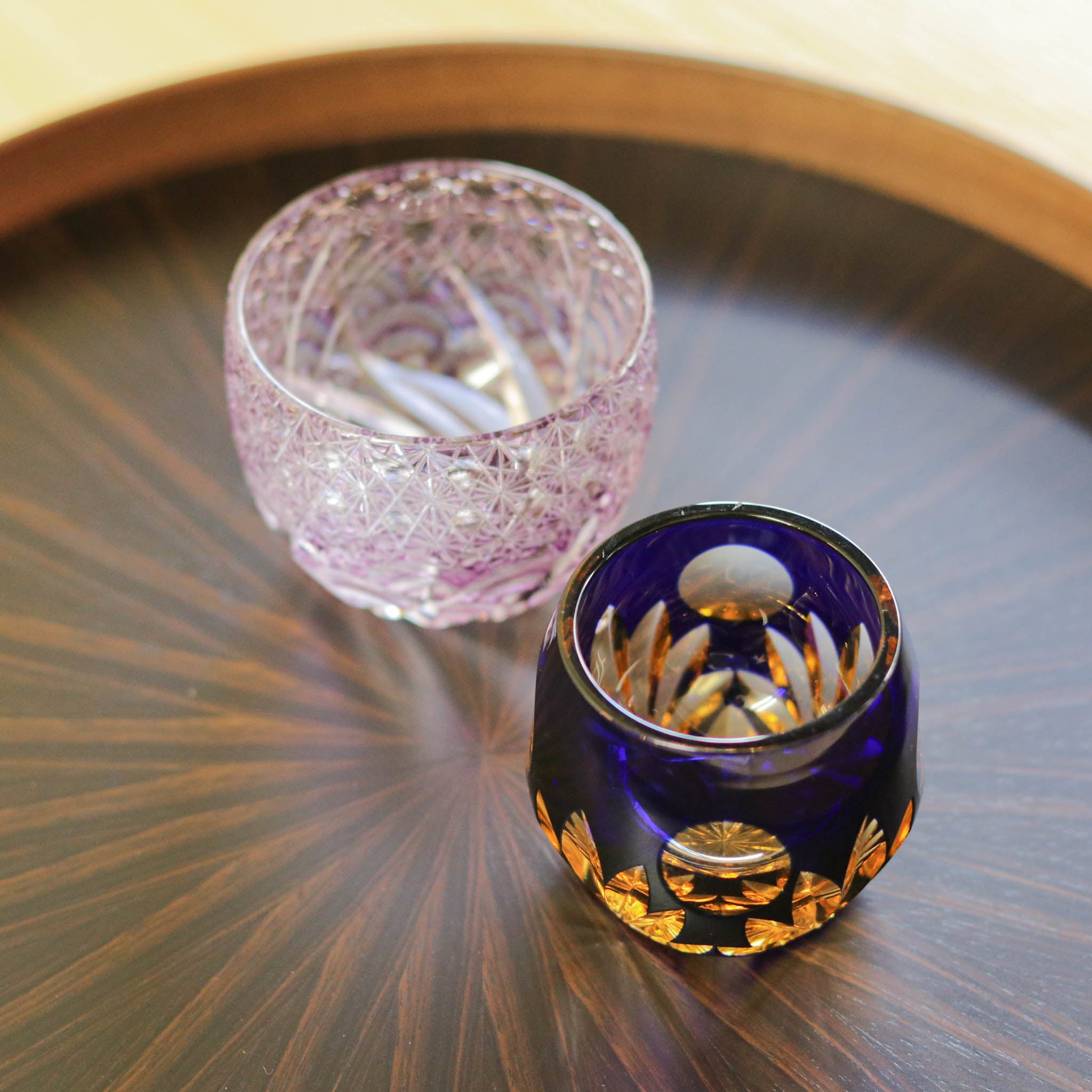 江戸切子 樽型ぐい呑み|朧月|瑠璃|山田硝子