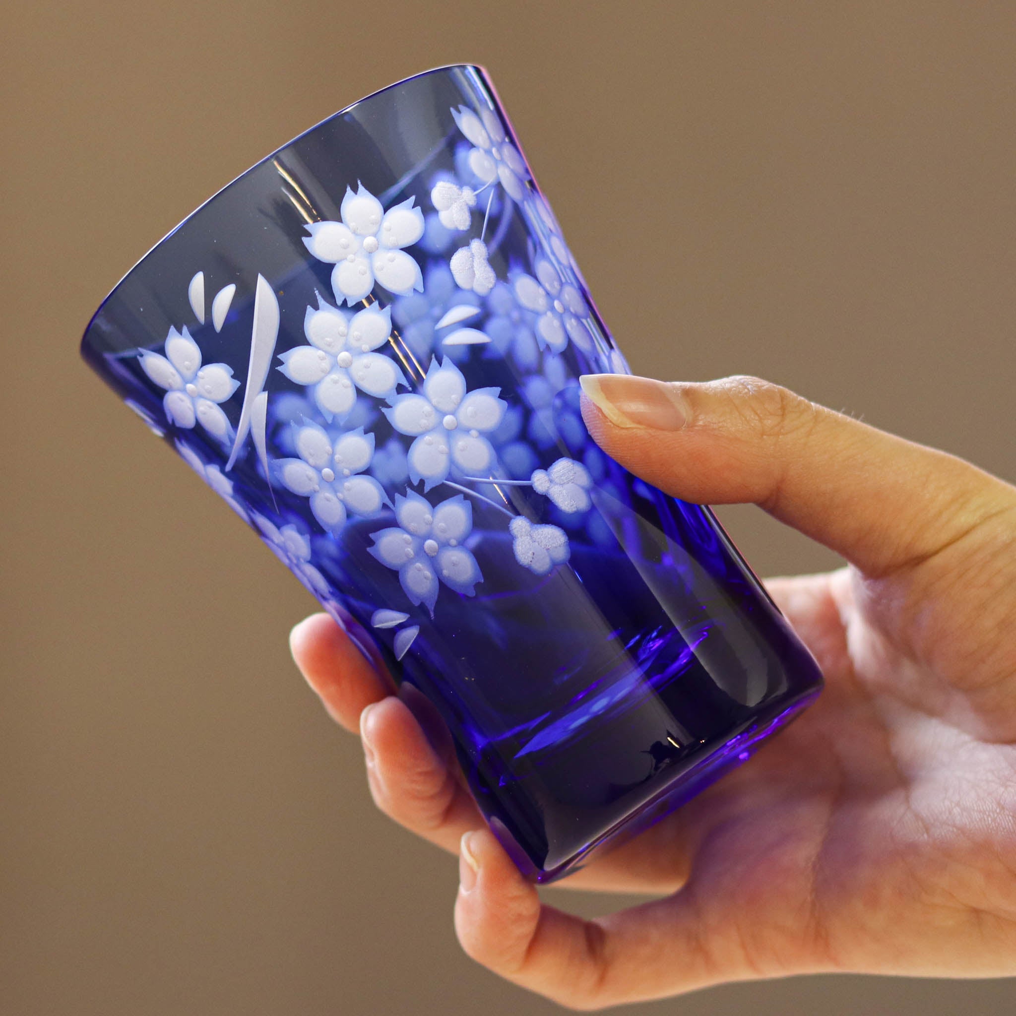 江戸切子 タンブラー|桜 - 花切子- |青藍|山田硝子