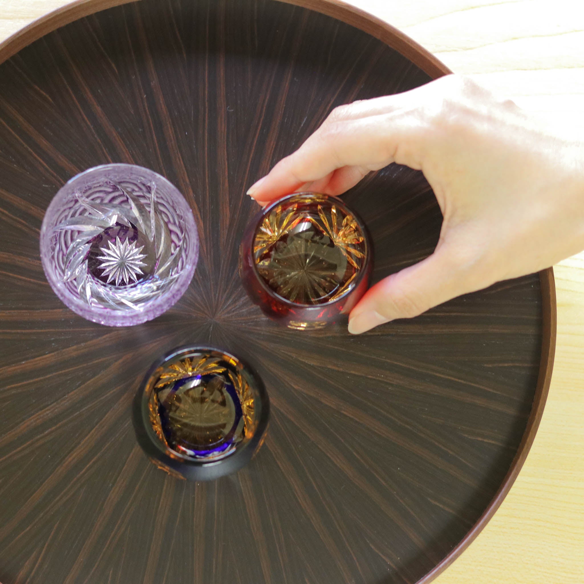 江戸切子 樽型ぐい呑み|朧月|赤|山田硝子