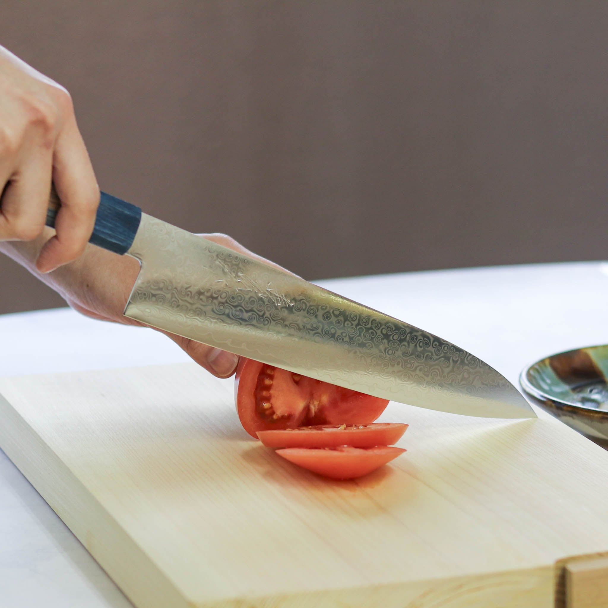 堺打刃物 包丁セット | ダマスカス67層 ペティ× 牛刀 両刃 | 暁ハンドル 桐箱入り | 山脇刃物製作所