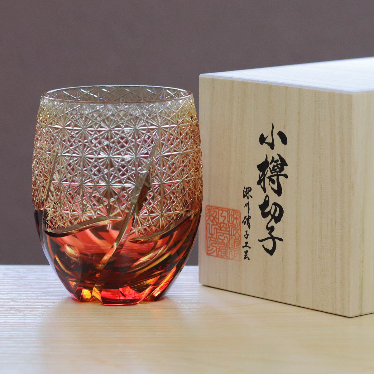 小樽切子 タンブラー | 漁火 | 金赤琥珀 | 深川硝子工芸