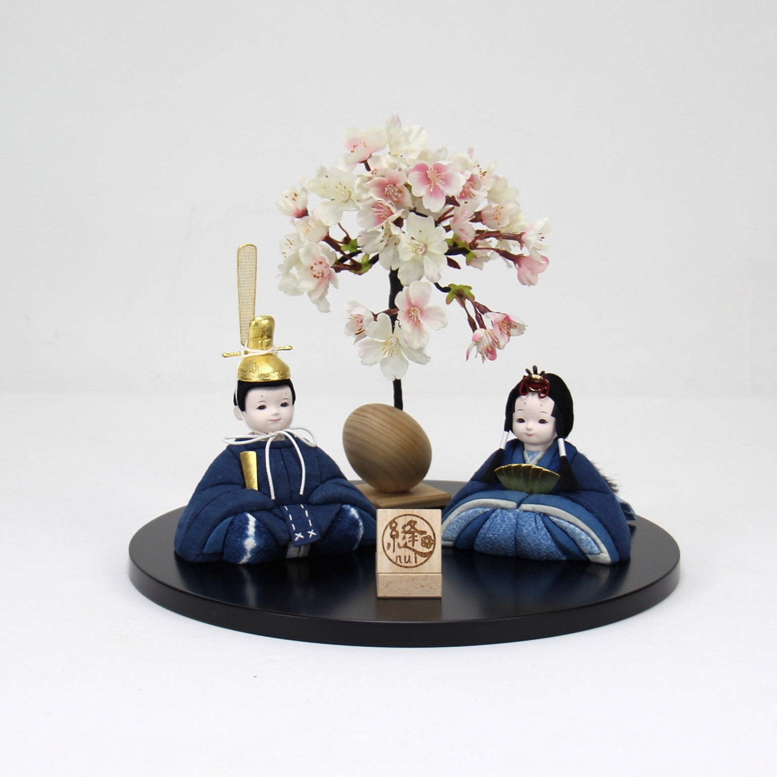 雛人形セット 藍染 | 藍染づくし 金箔仕様 | 丸型黒塗り台 | 工房 縫nui【26/1/10以降順次配送】