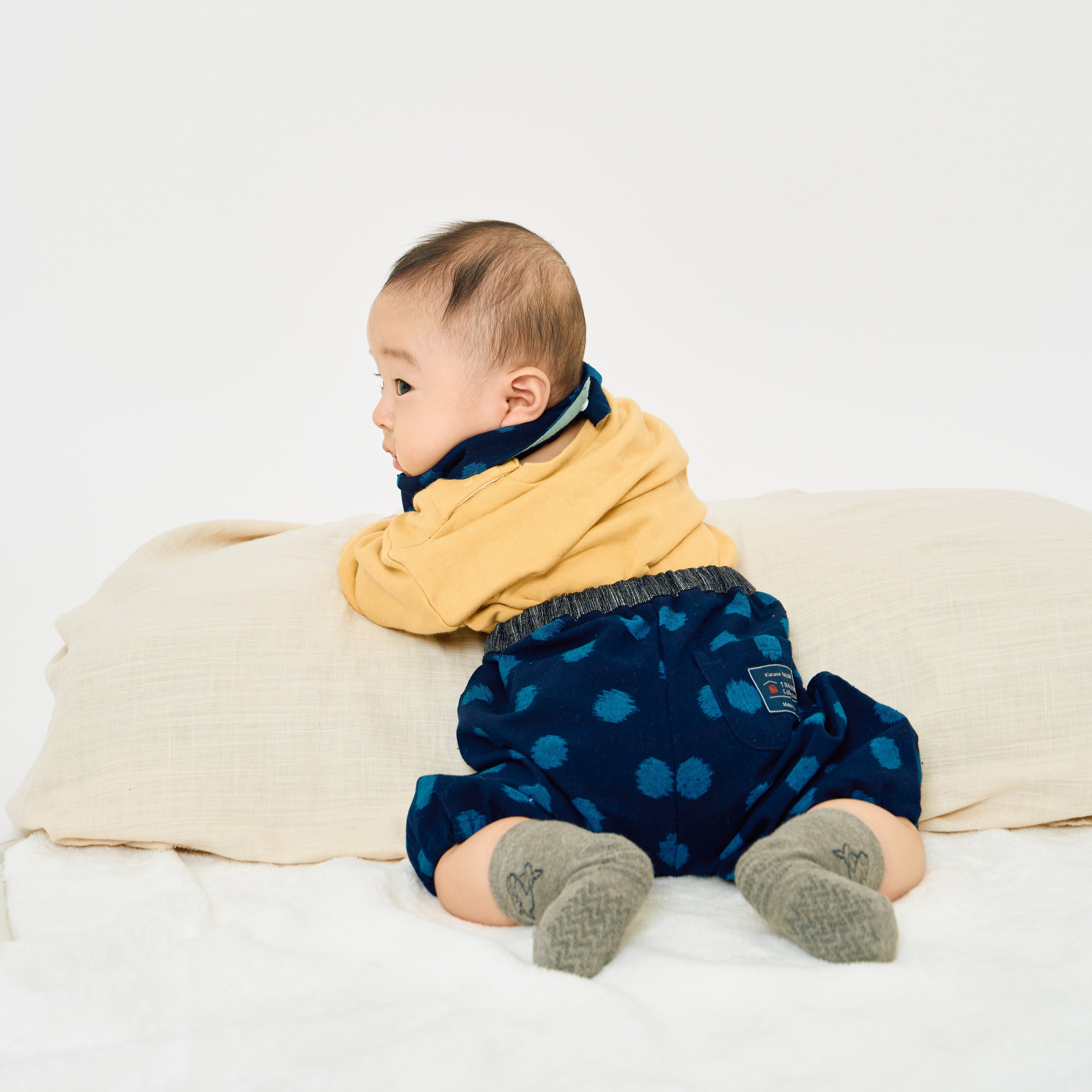 久留米絣 子供用 | もんぺっぺ スタイチーフ | 大玉ブルー | TAKUMI Collection