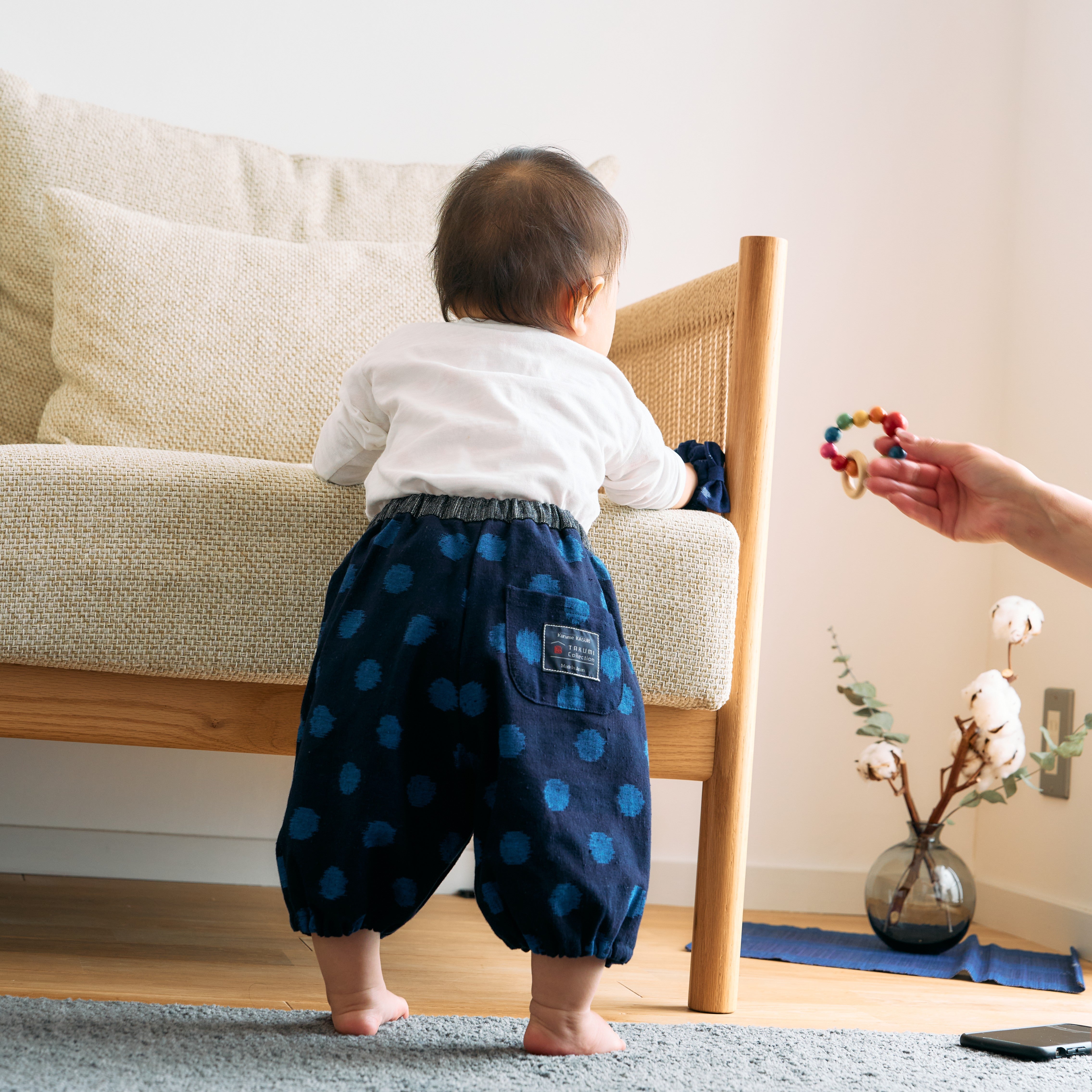 久留米絣 子供用 | もんぺっぺ スタイチーフ | 大玉ブルー | TAKUMI Collection