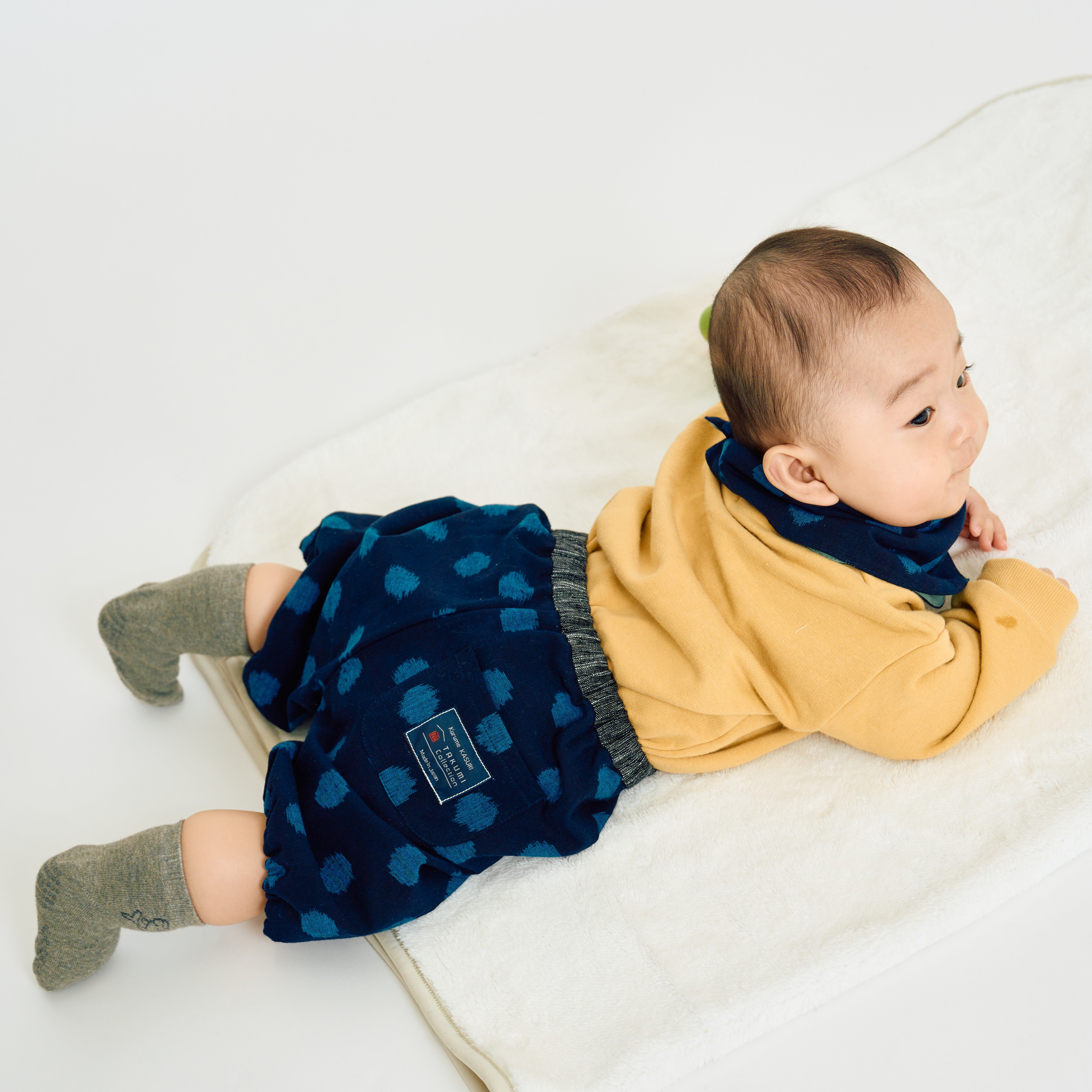 久留米絣 子供用 | もんぺっぺ スタイチーフ | 大玉ブルー | TAKUMI Collection