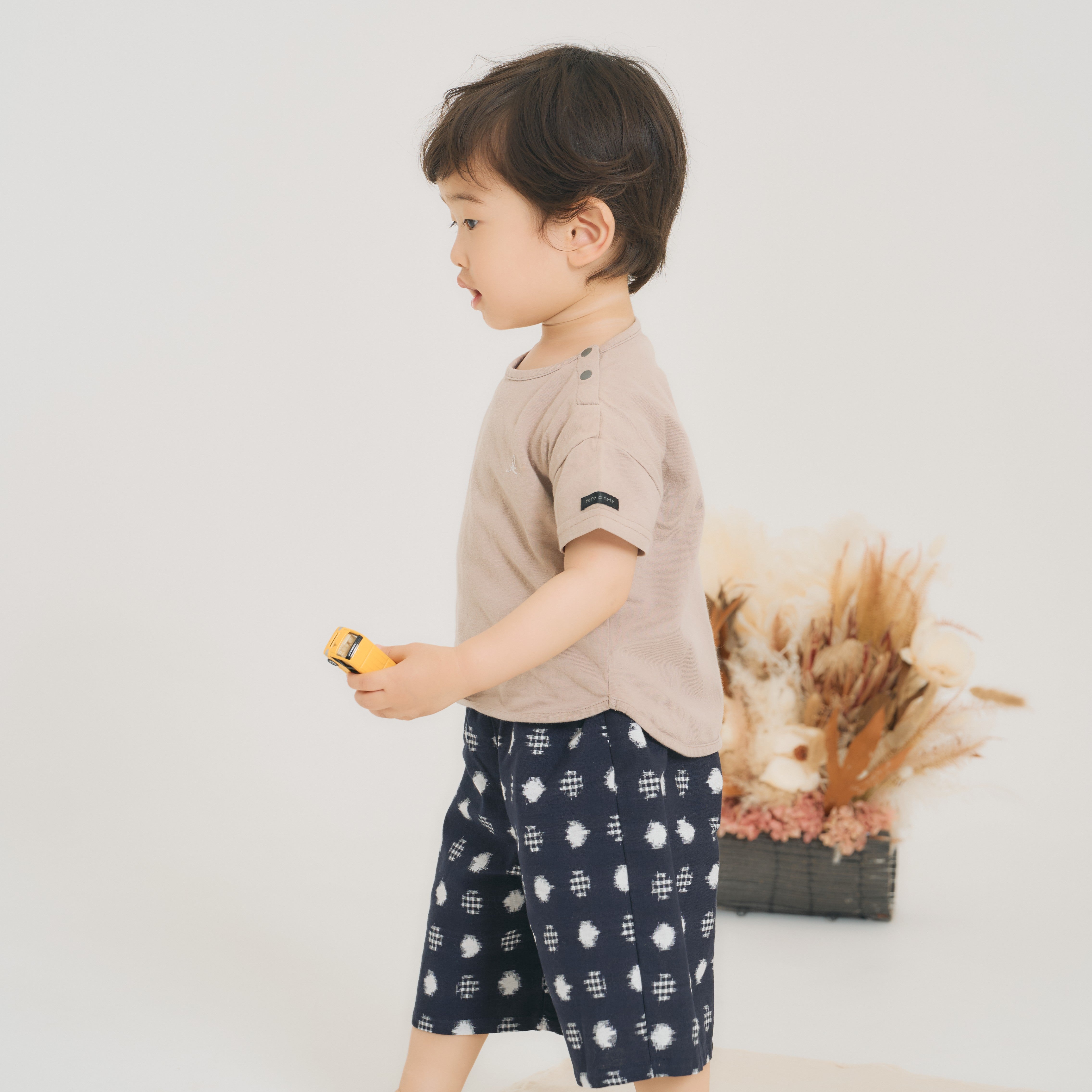 久留米絣 子供用 | もんぺっぺ スタイチーフ | 紺水玉格子 | TAKUMI Collection