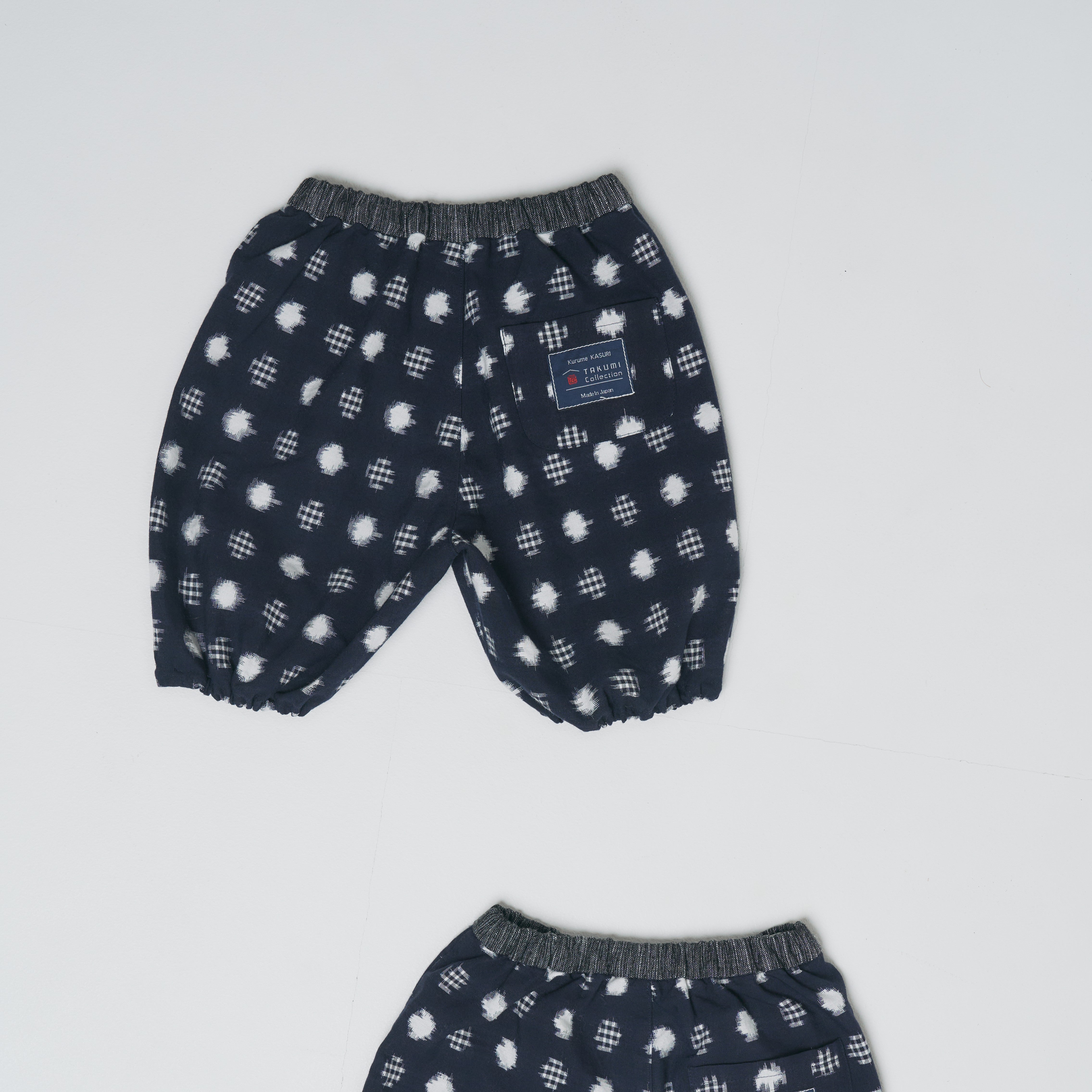 久留米絣 子供用 | もんぺっぺ スタイチーフ | 紺水玉格子 | TAKUMI Collection