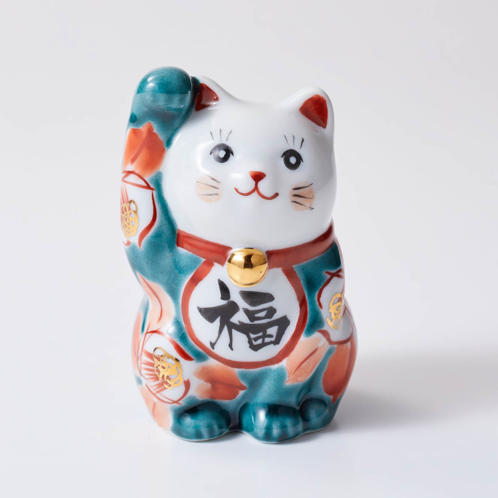 九谷焼 置物 | 招き猫 椿 ペアセット | 釉彩・赤絵 | 虚空蔵窯