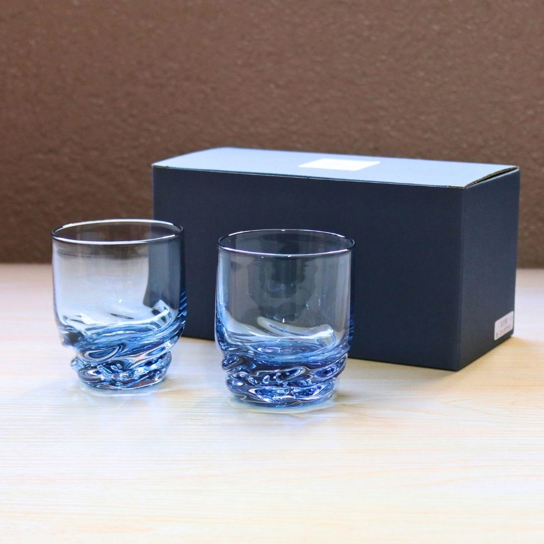 ロックグラス ペア | 能登藍 のとブルー | 流 | 能登島ガラス工房