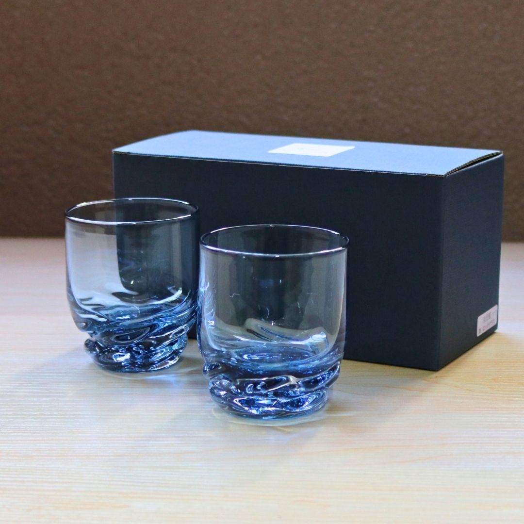 ロックグラス ペア | 能登藍 のとブルー | 流 | 能登島ガラス工房