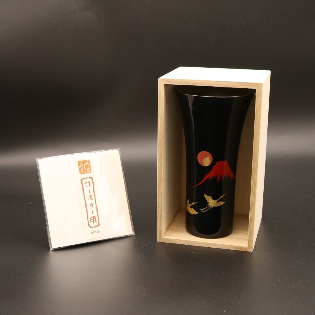 山中塗 カップ | 漆磨 | 赤富士に鶴 シングルカップL | ウチキ
