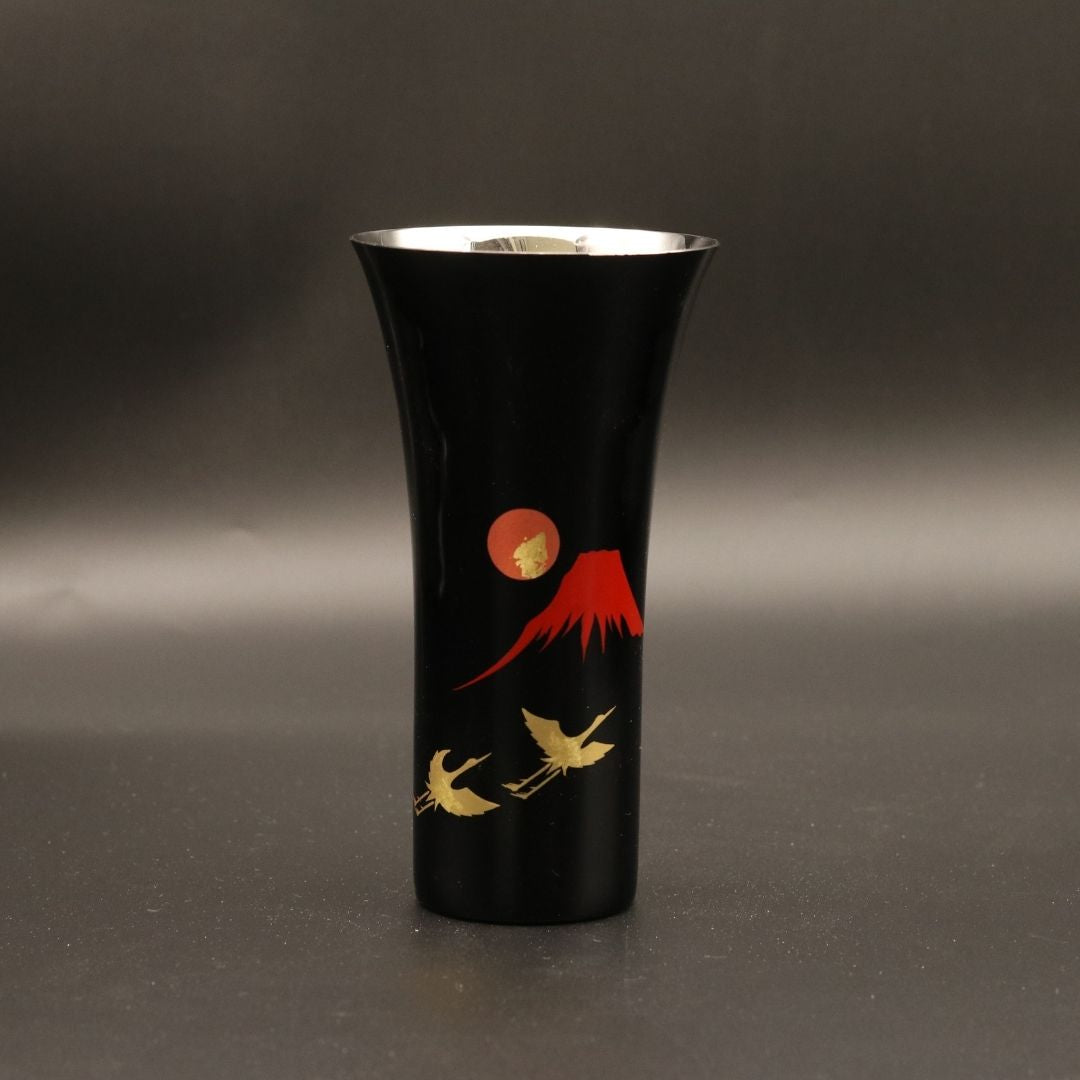 山中塗 カップ | 漆磨 | 赤富士に鶴 シングルカップL | ウチキ
