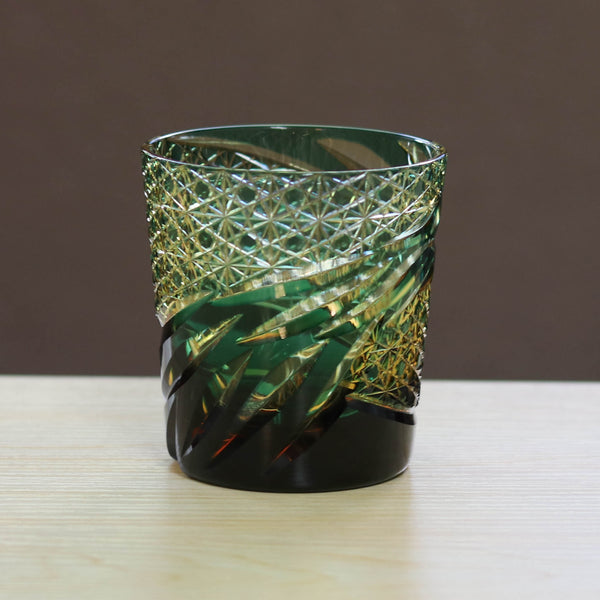 小樽切子 オールドグラス | 雅 | 緑琥珀 | 深川硝子工芸 - 日本工芸堂 