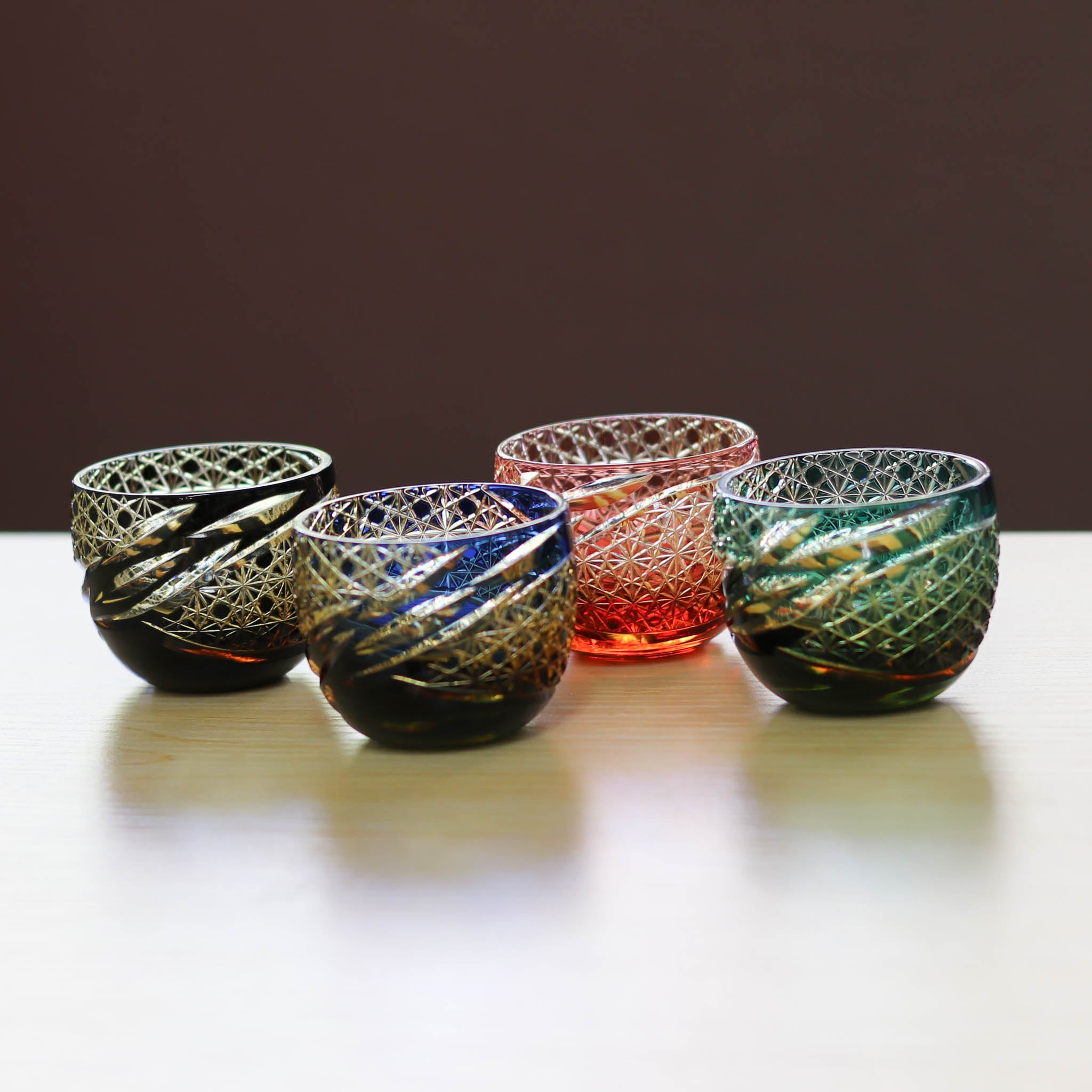 小樽切子 ぐい呑み | 雅 | 金赤琥珀 | 深川硝子工芸