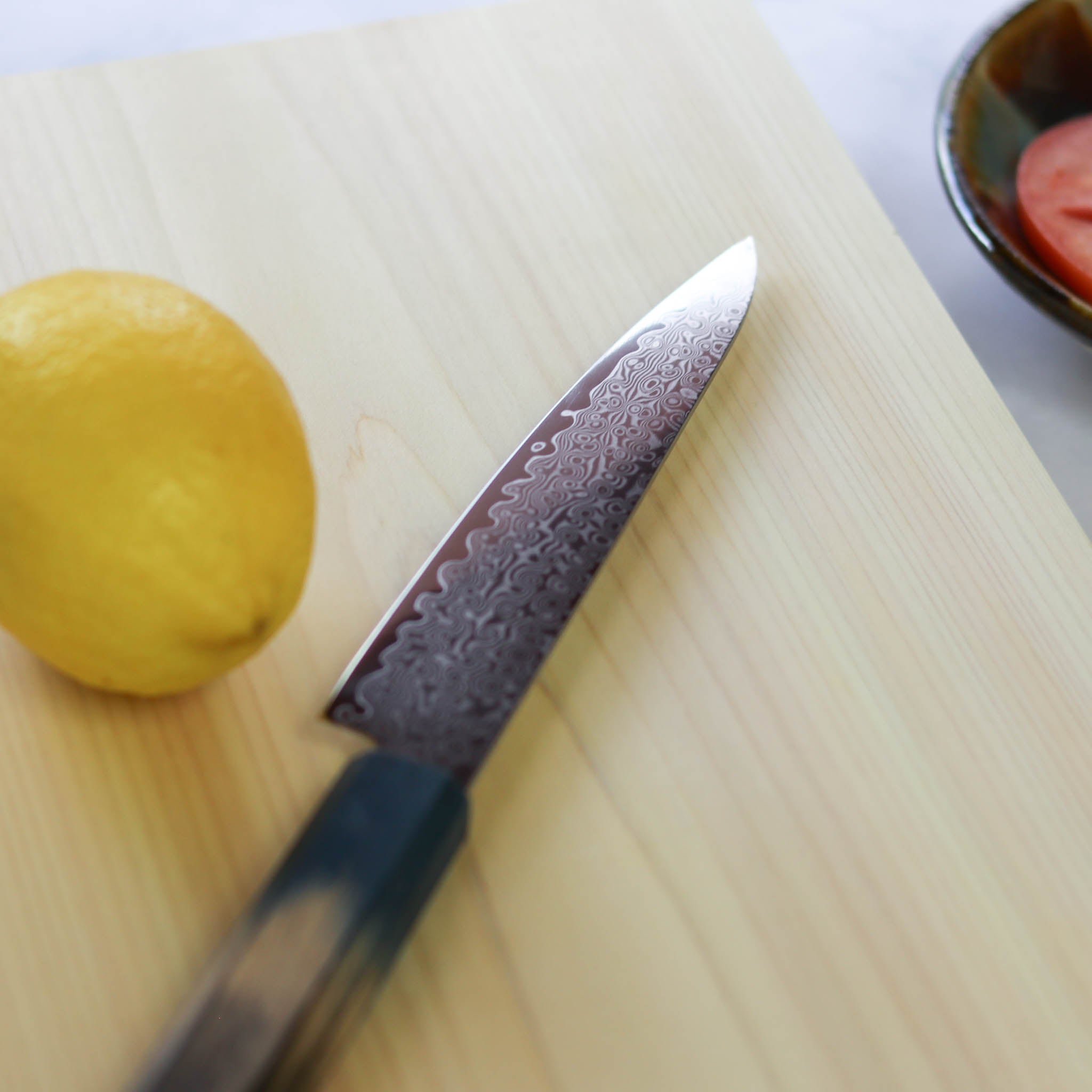 堺打刃物 包丁 | ダマスカス67層 ペティ 15cm 両刃 | 暁ハンドル 桐箱入り | 山脇刃物製作所
