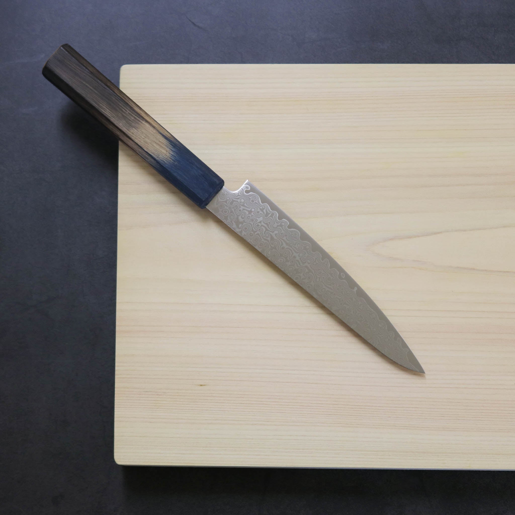 堺打刃物 包丁 | ダマスカス67層 ペティ 15cm 両刃 | 暁ハンドル 桐箱入り | 山脇刃物製作所