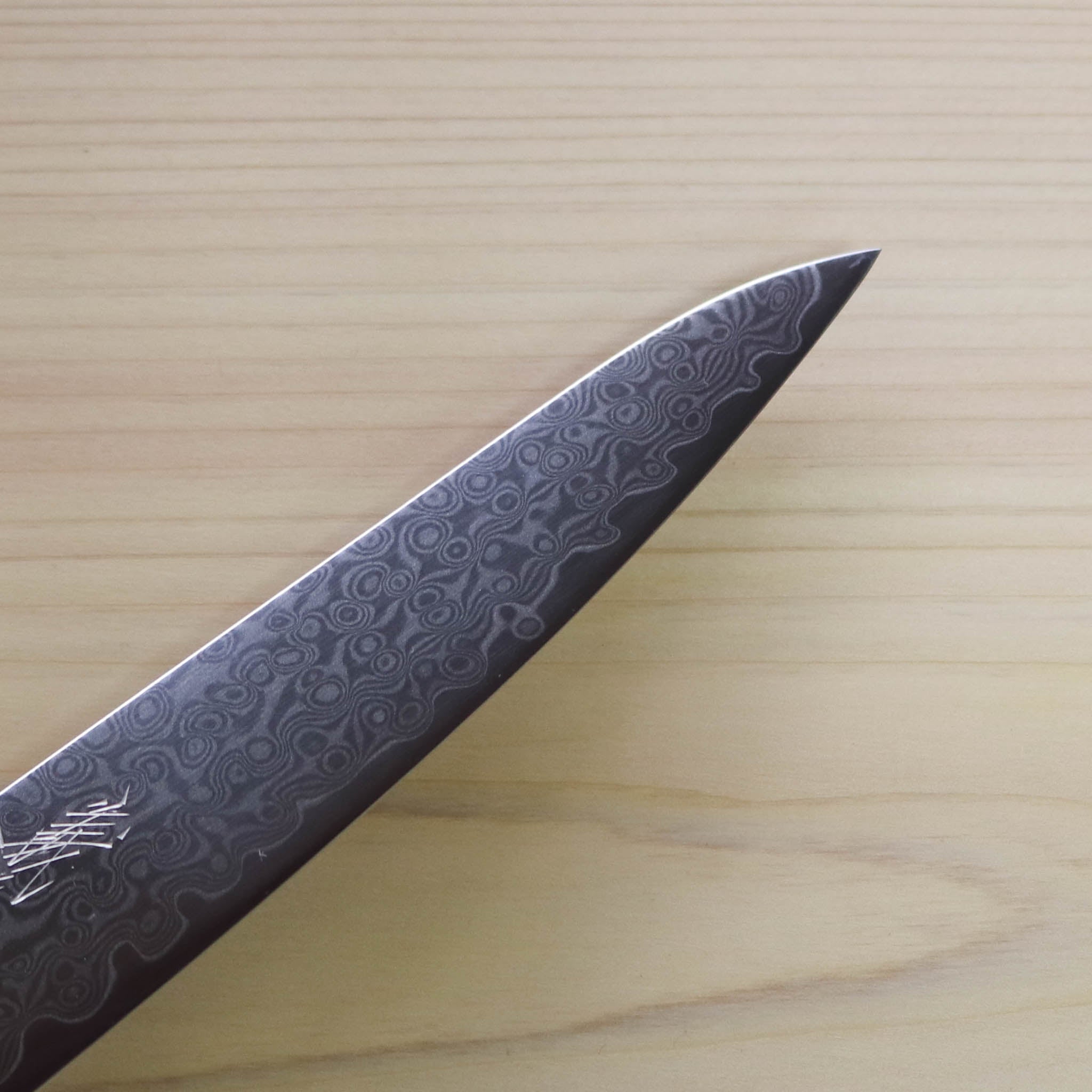 堺打刃物 包丁 | ダマスカス67層 ペティ 15cm 両刃 | 暁ハンドル 桐箱入り | 山脇刃物製作所