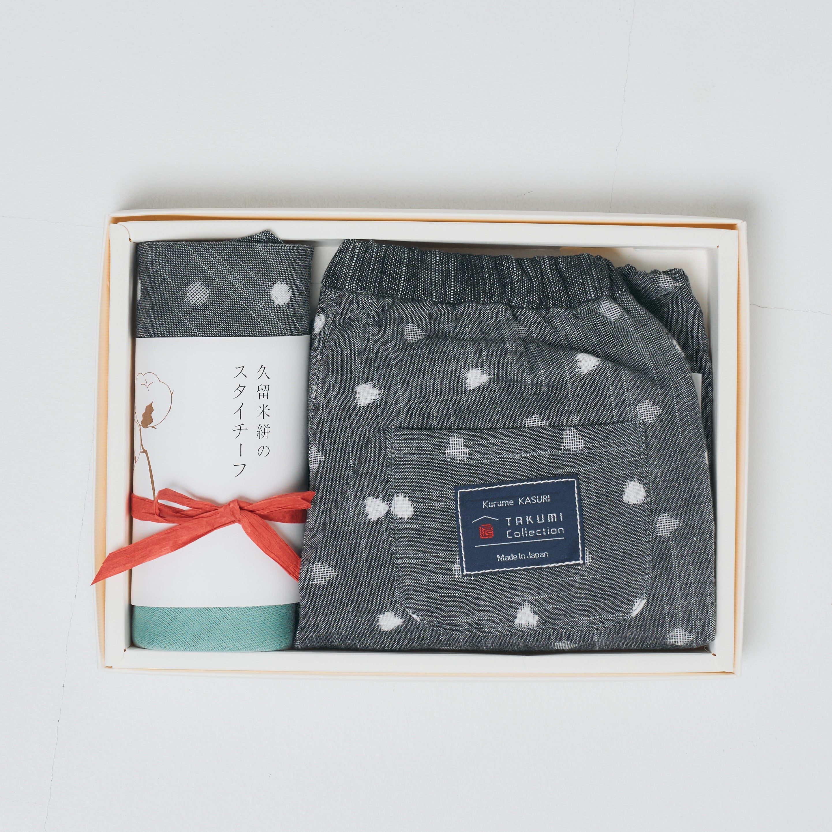 久留米絣 子供用 | もんぺっぺ スタイチーフ | グレー小白玉 | TAKUMI Collection