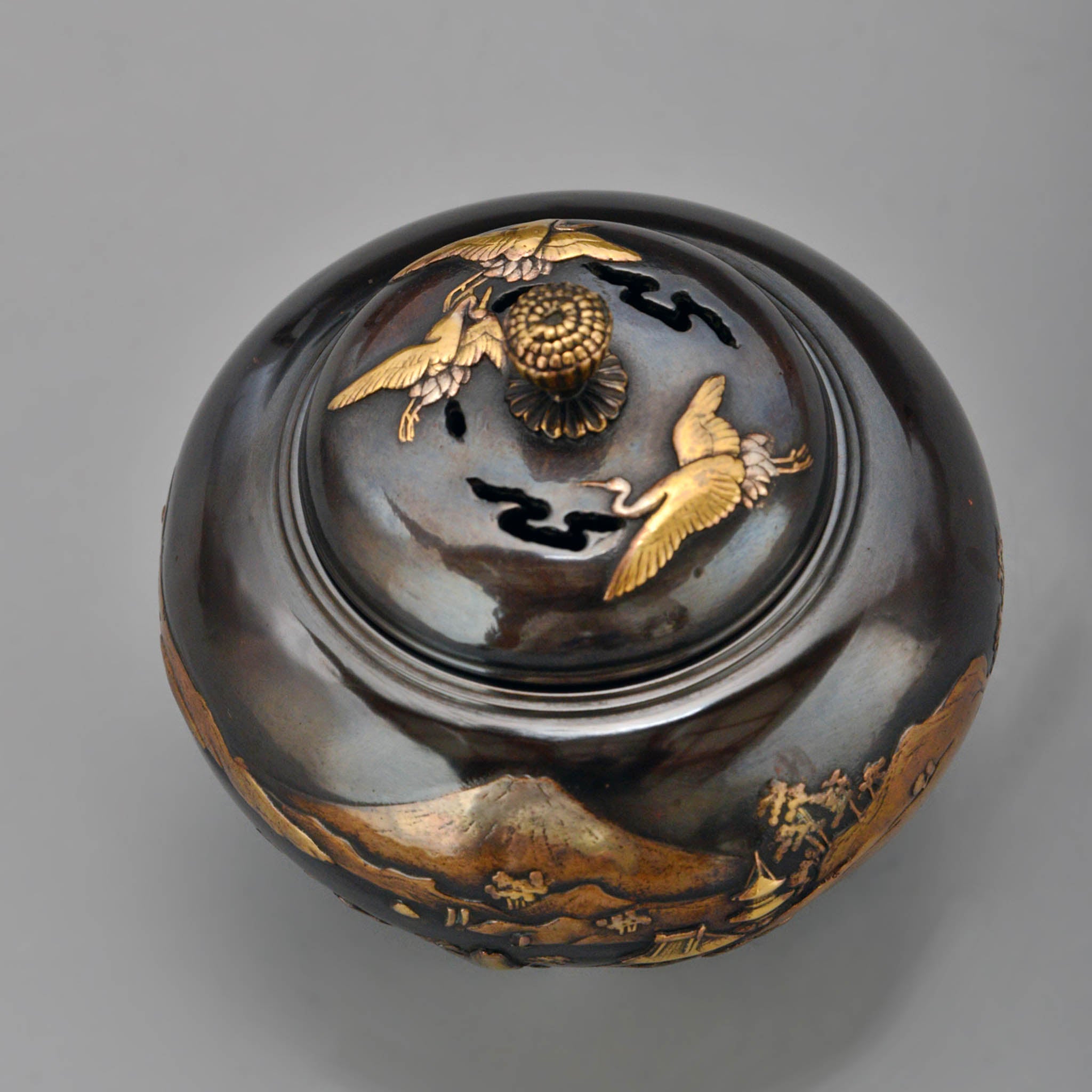 高岡銅器 香炉 | 富士鶴 黒色 | 銅 | 喜泉堂