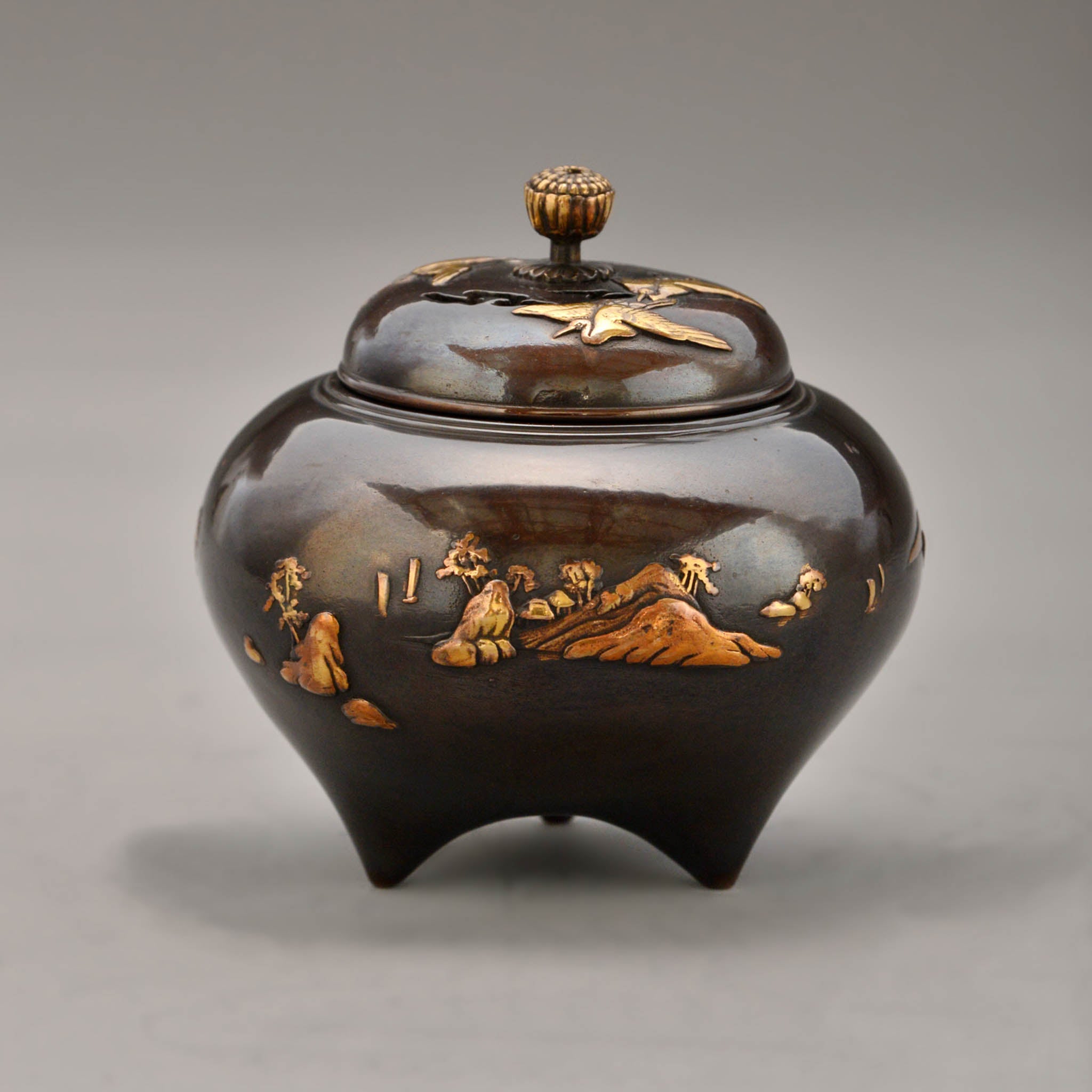 高岡銅器 香炉 | 富士鶴 黒色 | 銅 | 喜泉堂