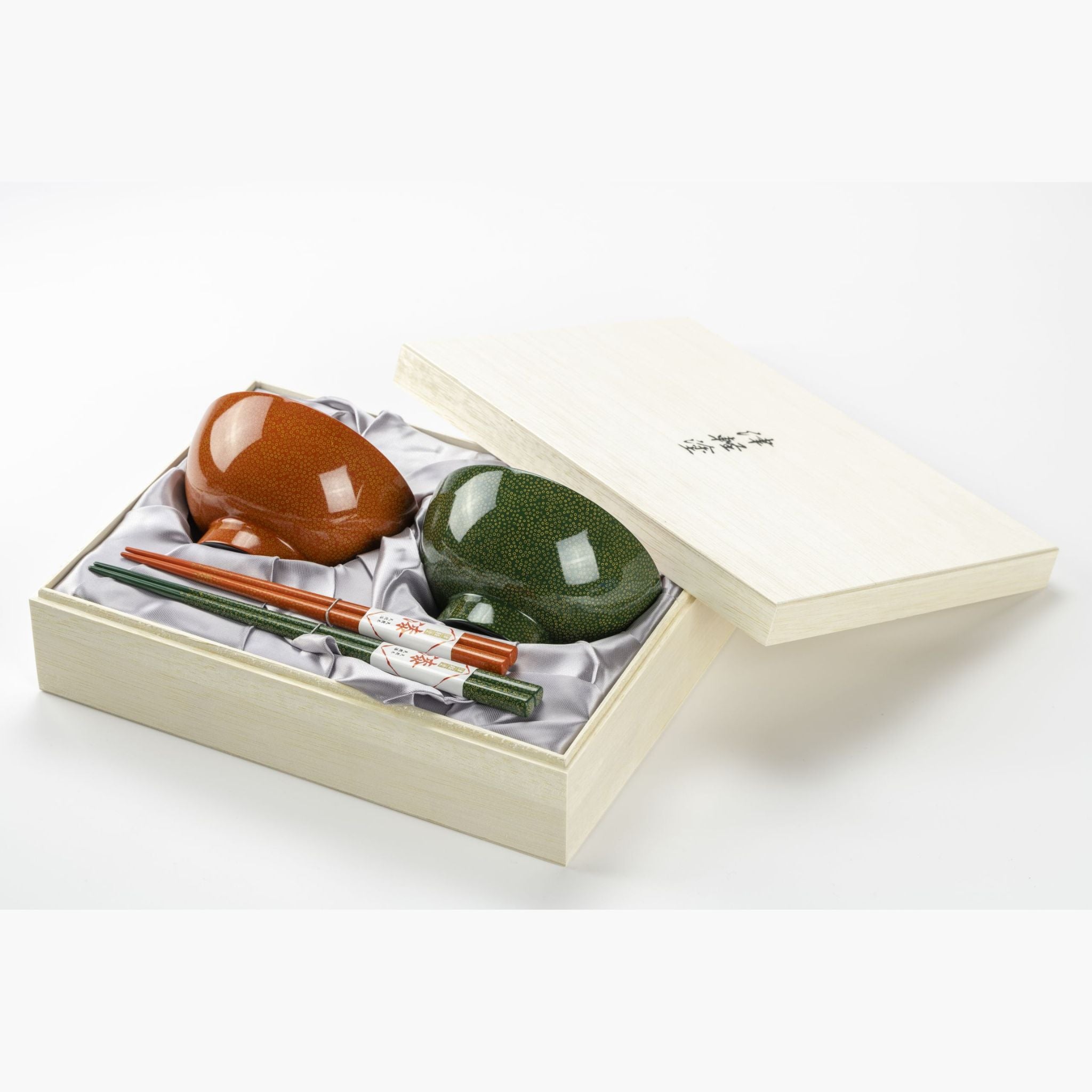 津軽塗 | 夫婦汁椀・箸セット 七々子塗 | 緑・橙 | 小林漆器
