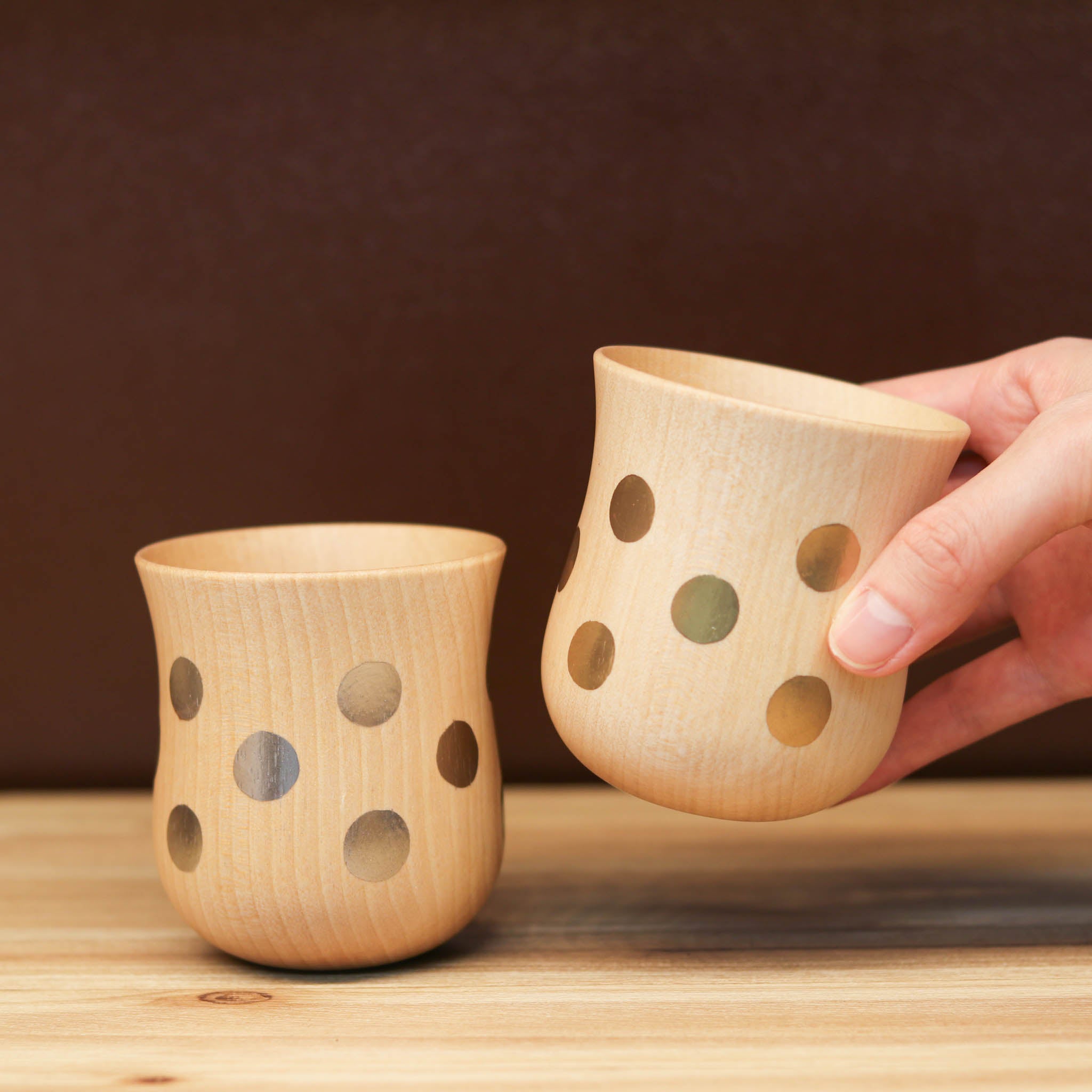 山中漆器 コップ | ⽔⽟カップ ミズメ桜 ナチュラル | ⾦/銀セット | 白鷺木工