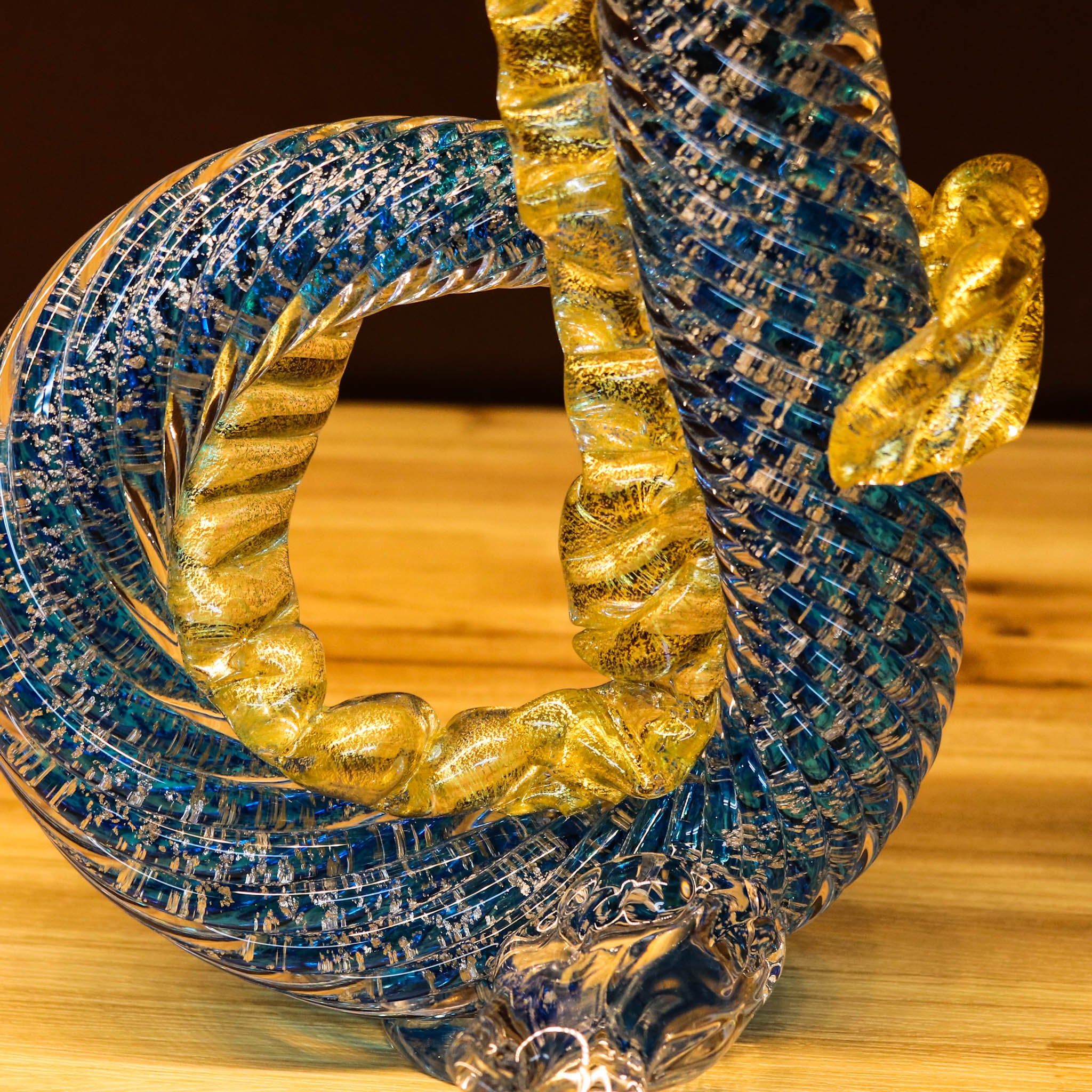 綾ガラス 置物 | 金竜 | オーシャンブルー | グラスアート黒木