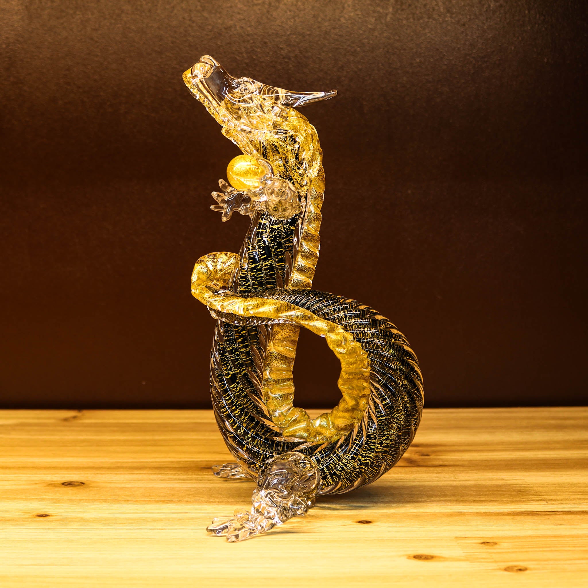 綾ガラス 置物 | 金竜 | 黒 | グラスアート黒木
