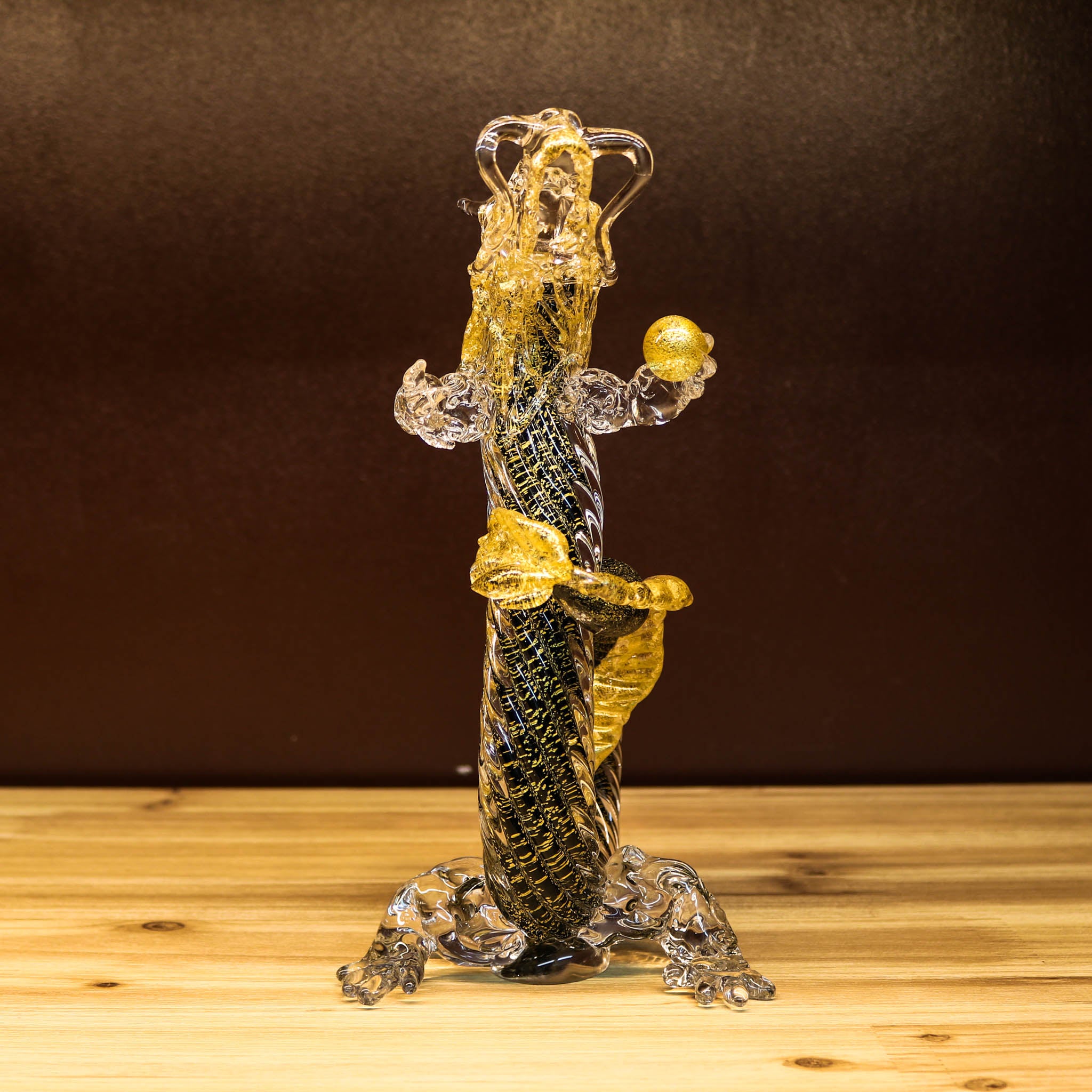 綾ガラス 置物 | 金竜 | 黒 | グラスアート黒木