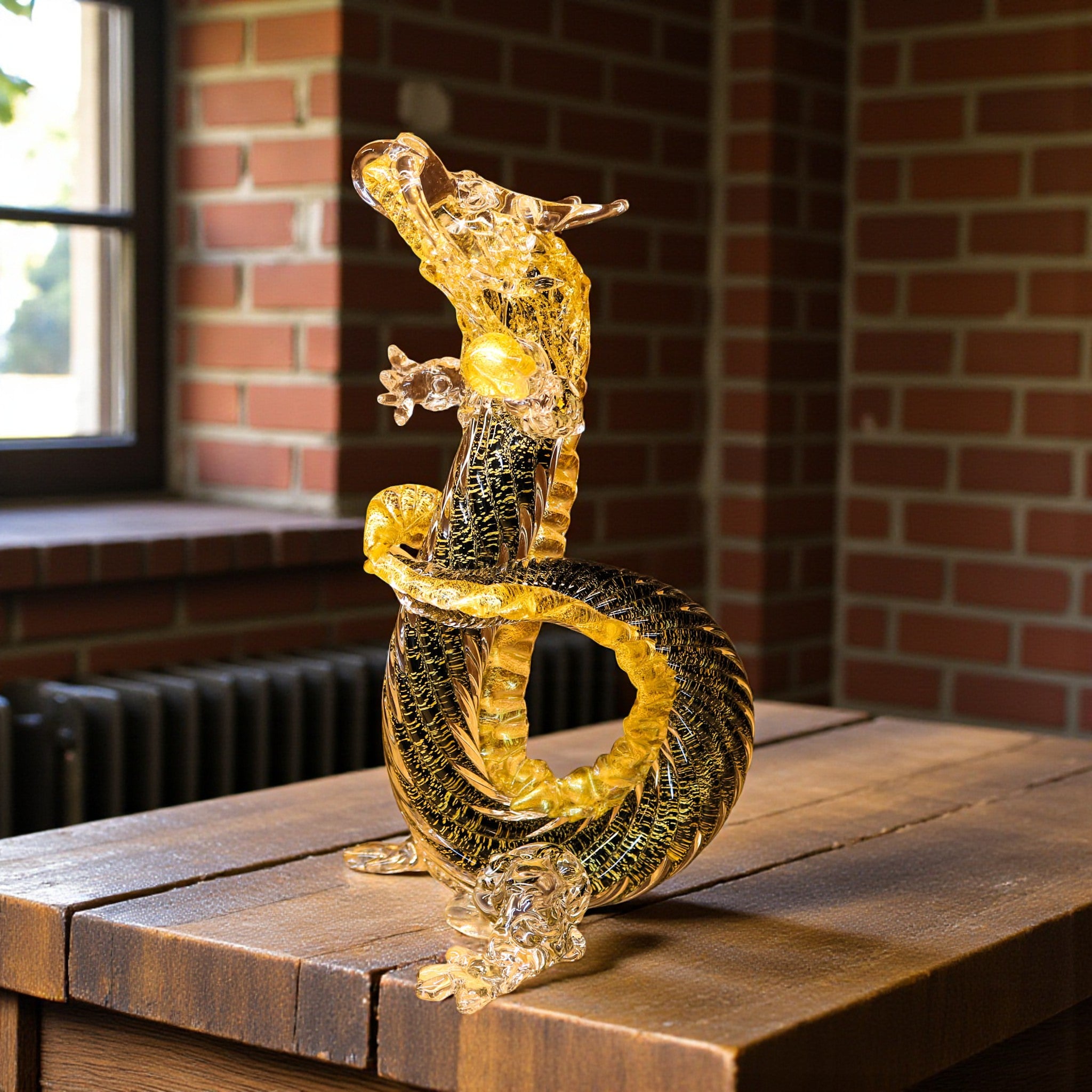 綾ガラス 置物 | 金竜 | 黒 | グラスアート黒木