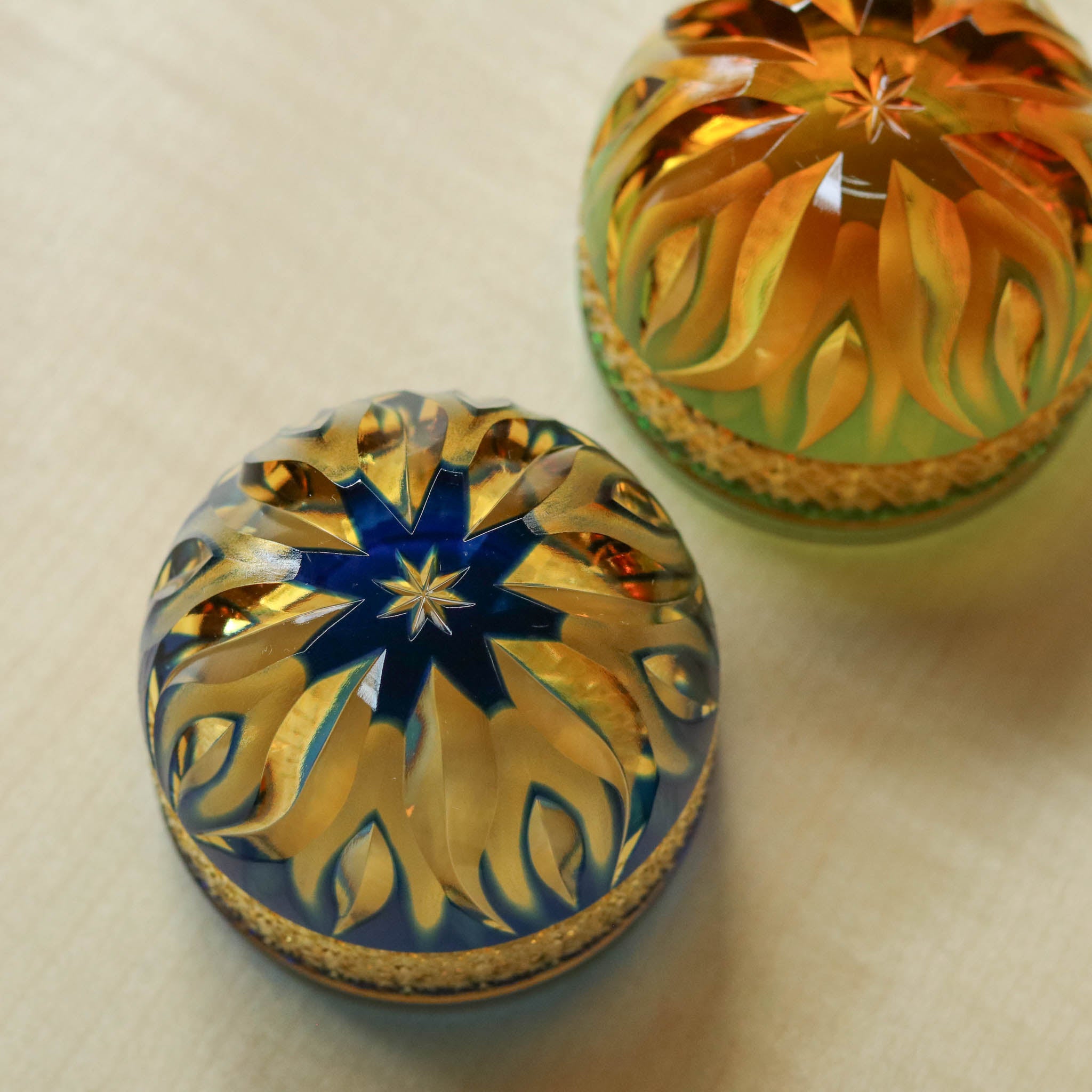 江戸切子 ぐい呑み | hibana 火華 | 琥珀 瑠璃 | haku硝子