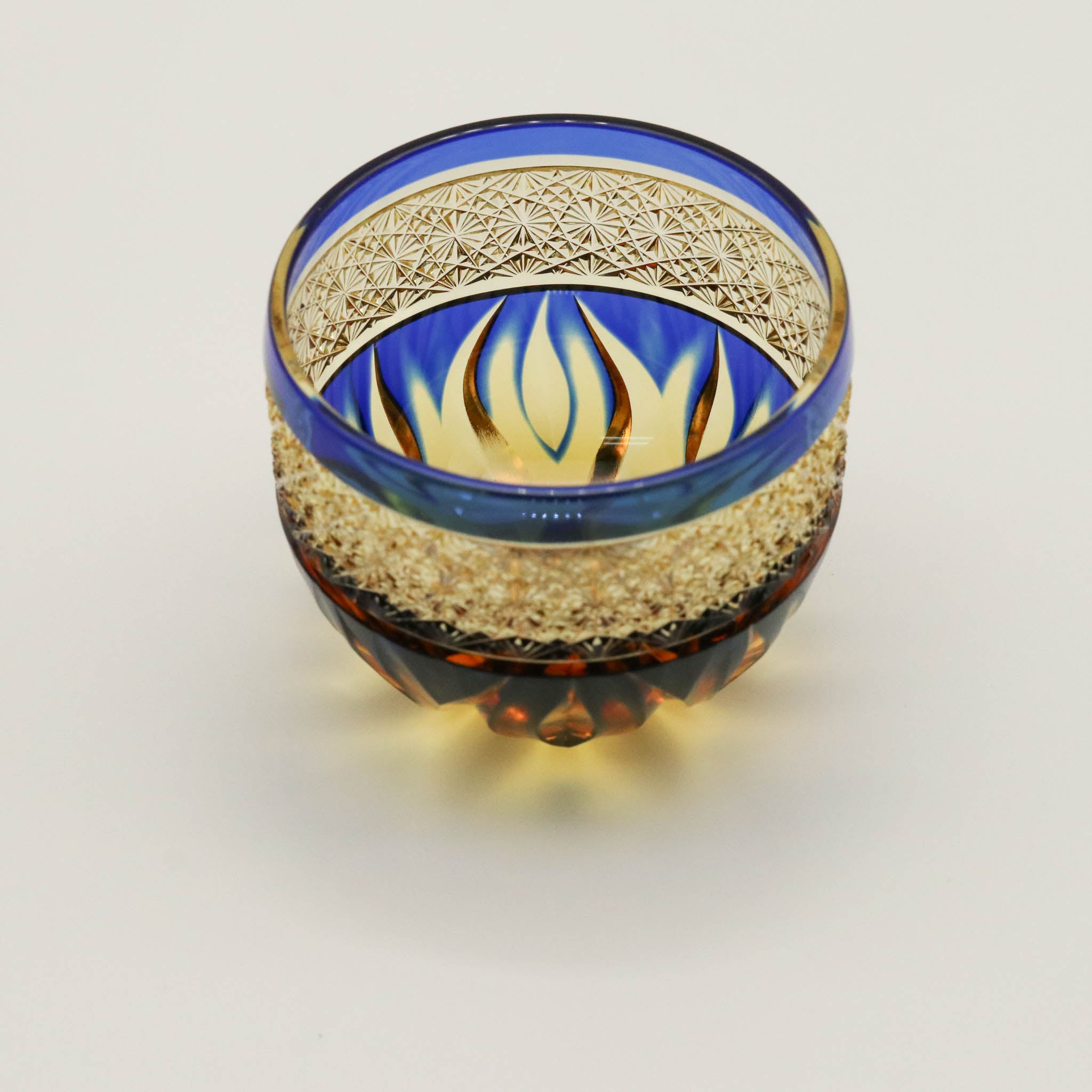 江戸切子 ぐい呑み | hibana 火華 | 琥珀 瑠璃 | haku硝子