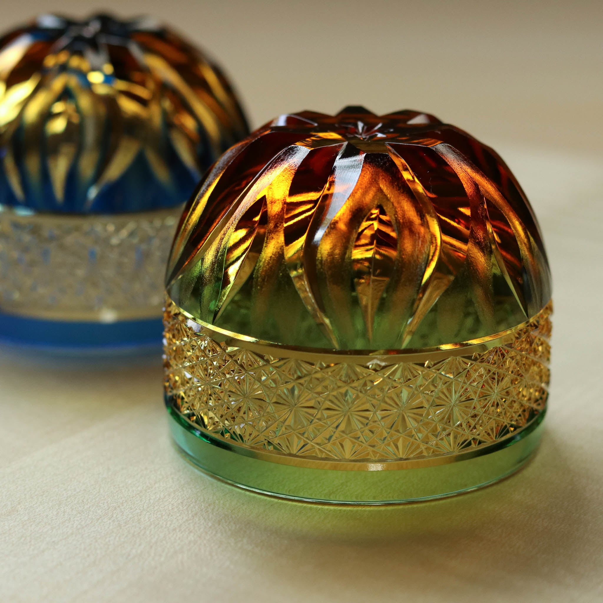 江戸切子 ぐい呑み | hibana 火華 | 琥珀 緑 | haku硝子