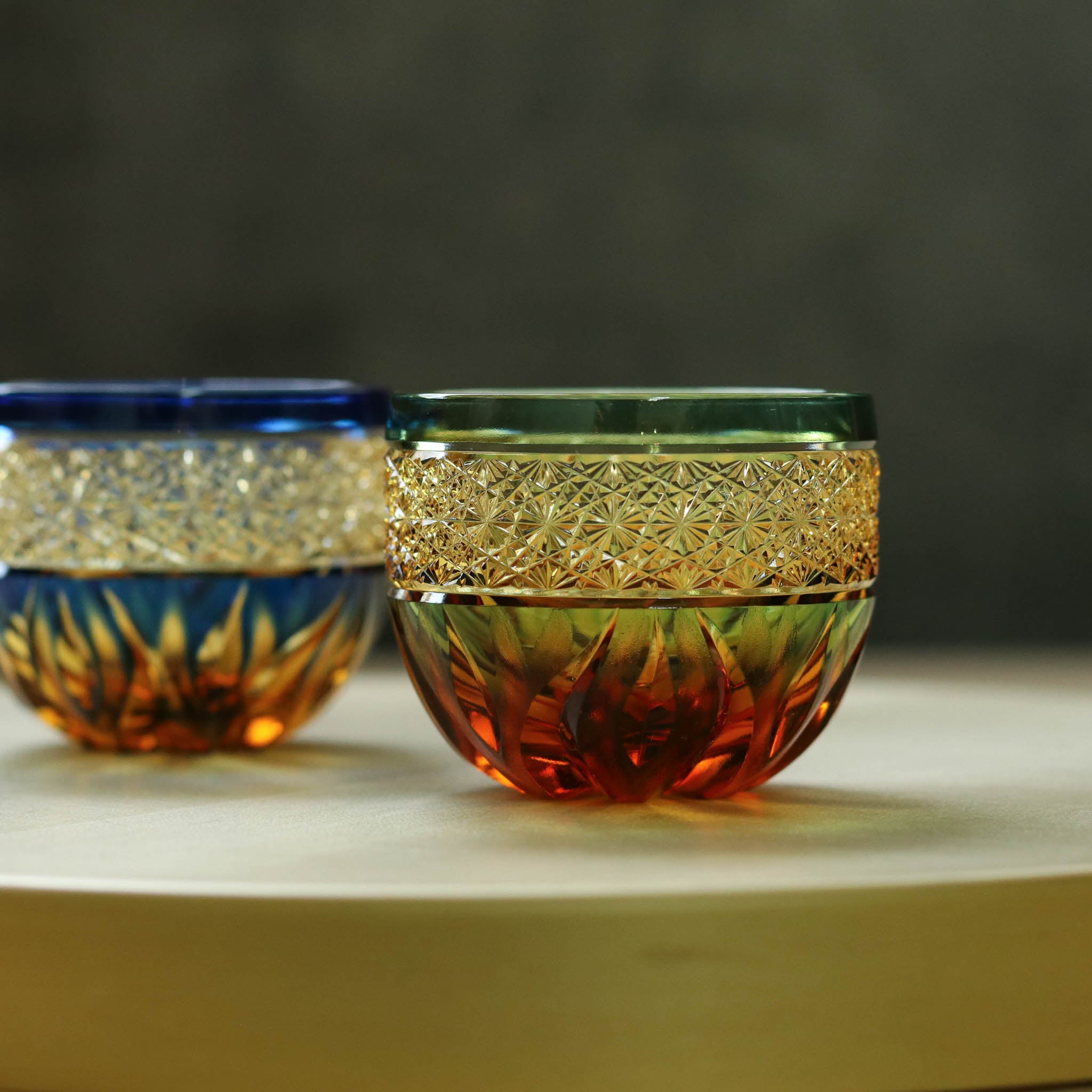 江戸切子 ぐい呑み | hibana 火華 | 琥珀 緑 | haku硝子