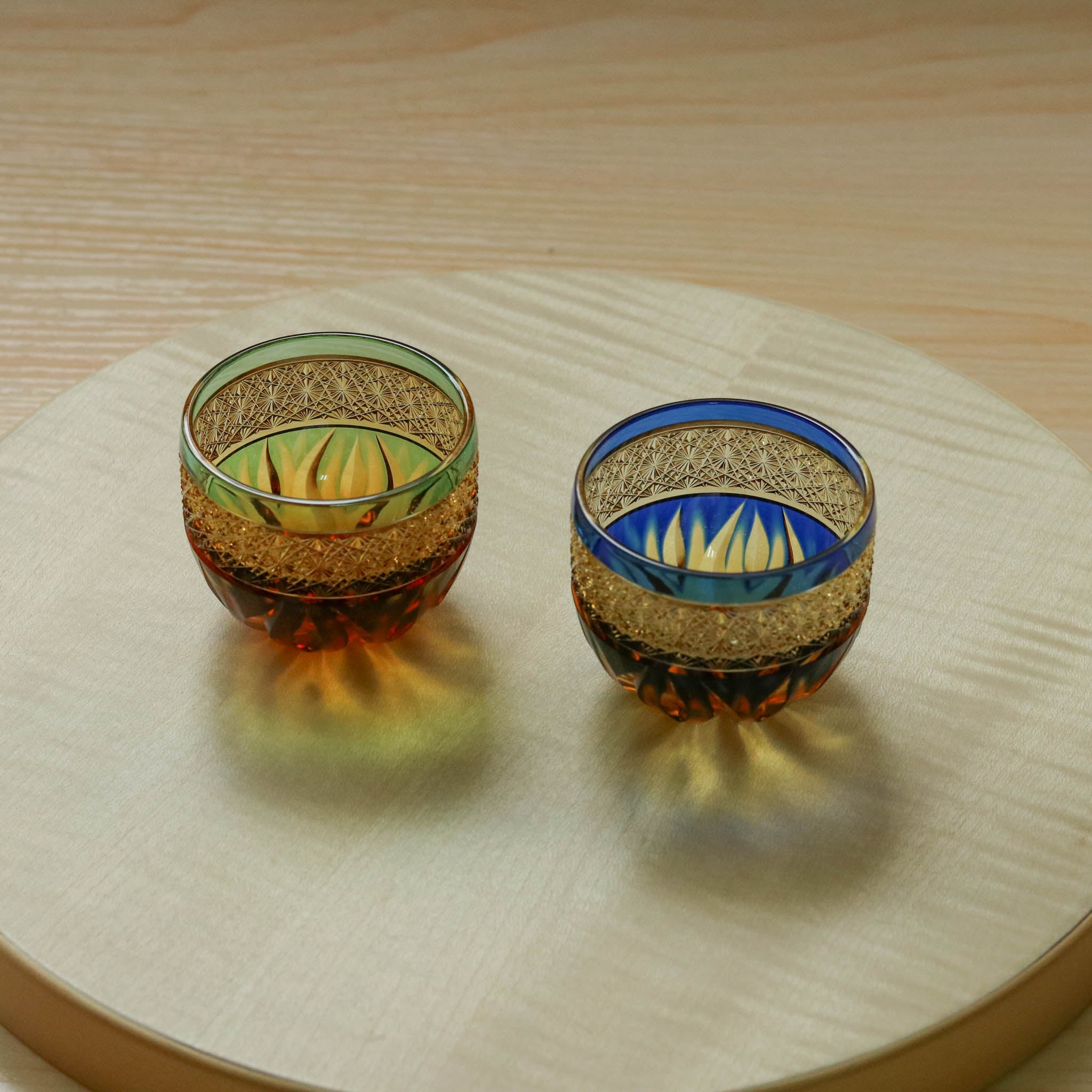 江戸切子 ぐい呑み | hibana 火華 | 琥珀 瑠璃 | haku硝子