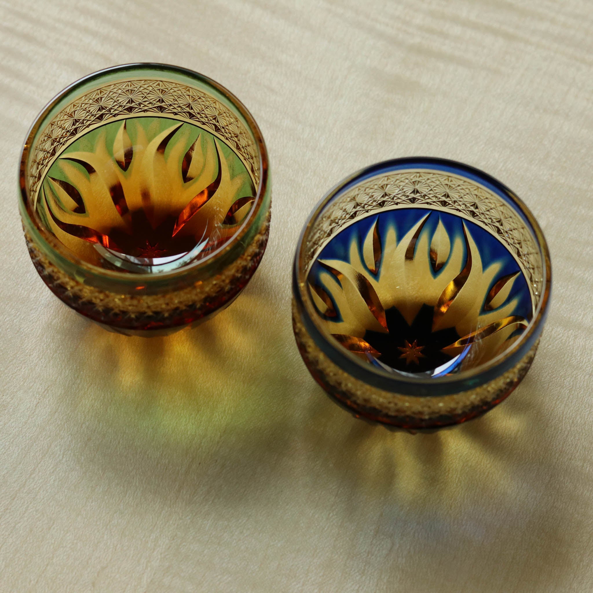 江戸切子 ぐい呑み | hibana 火華 | 琥珀 瑠璃 | haku硝子